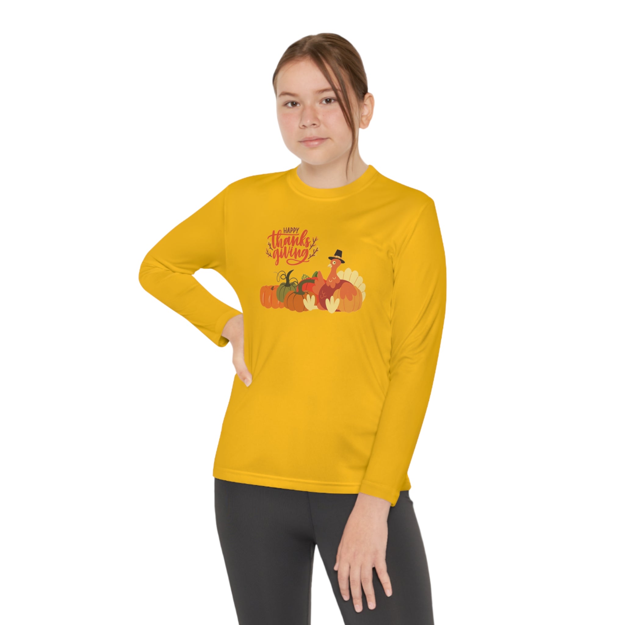 Happy Thanksgiving Turkey Youth Long Sleeve Competitor Tee