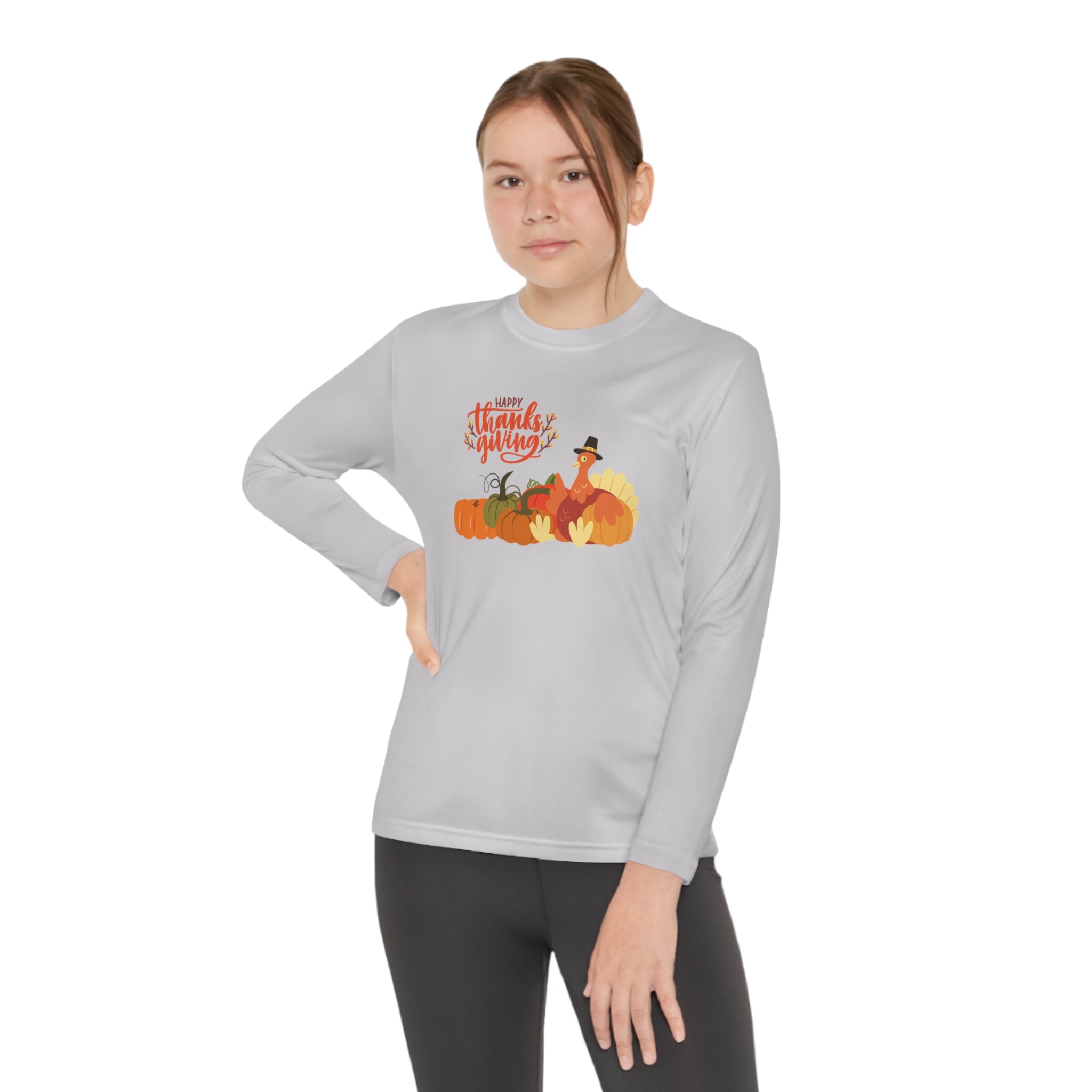 Happy Thanksgiving Turkey Youth Long Sleeve Competitor Tee