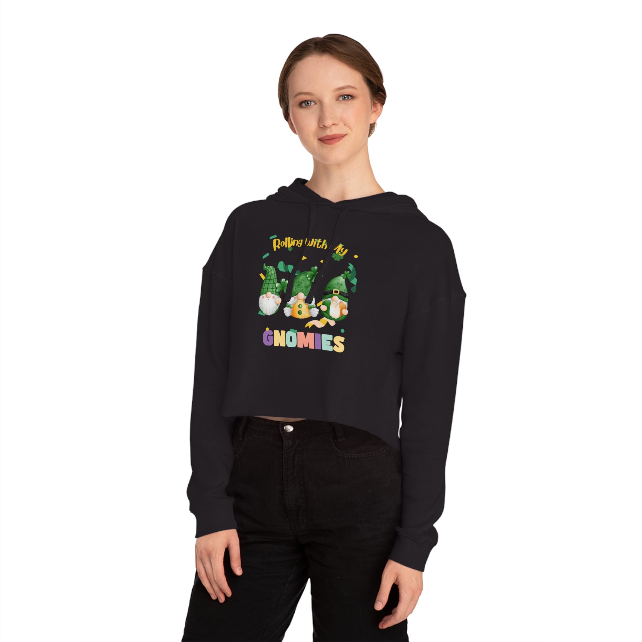 Rolling With My Gnomies Cropped Hooded Sweatshirt for Women | Trendy Spring Fashion