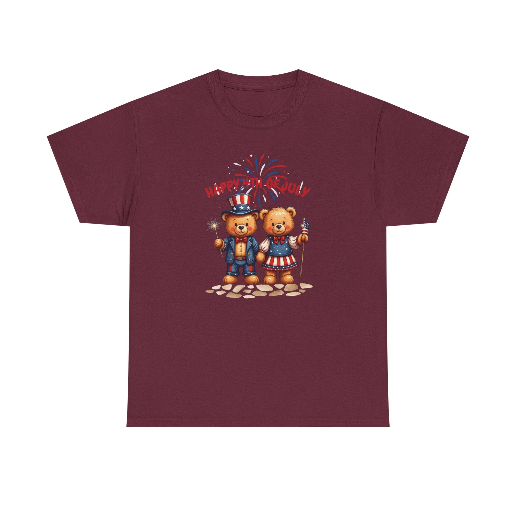 Happy 4th of July Teddy Bear Couple Unisex Heavy Cotton Tee