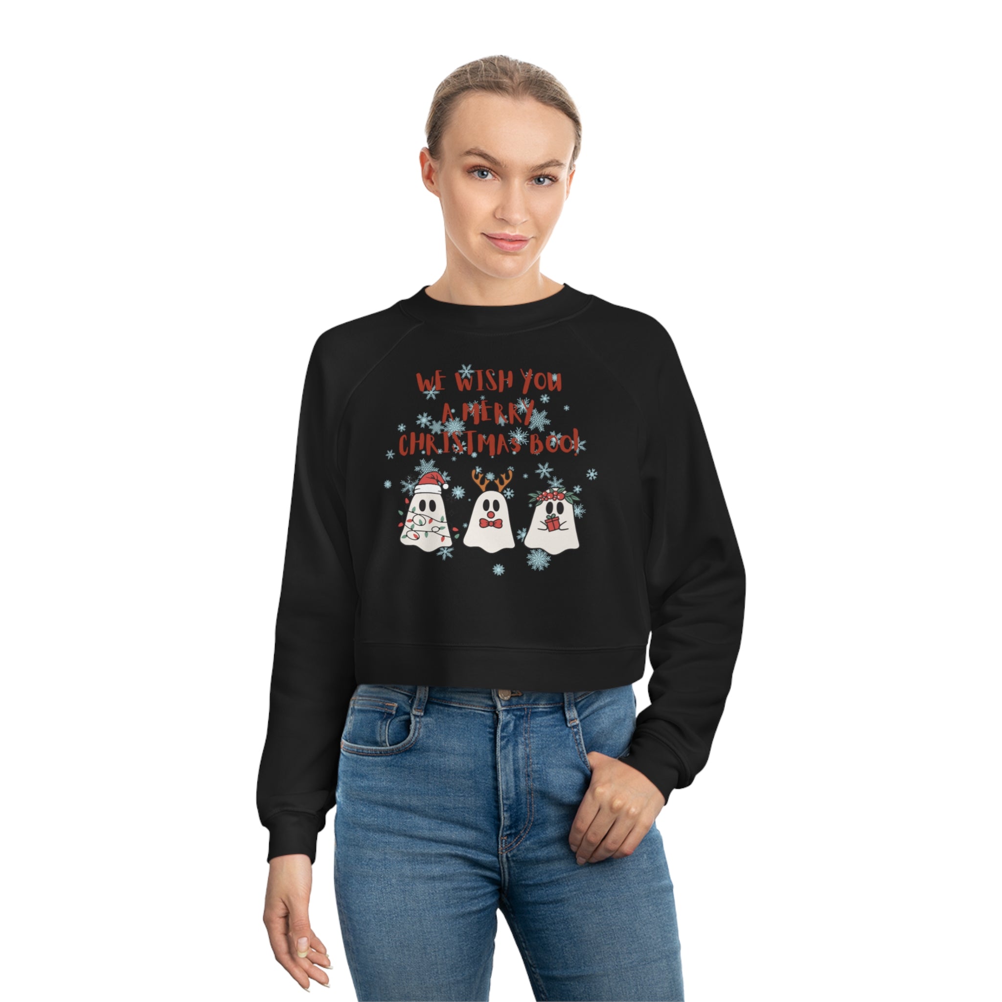 We Wish You A Merry Christmas Boo Women's Cropped Fleece Pullover