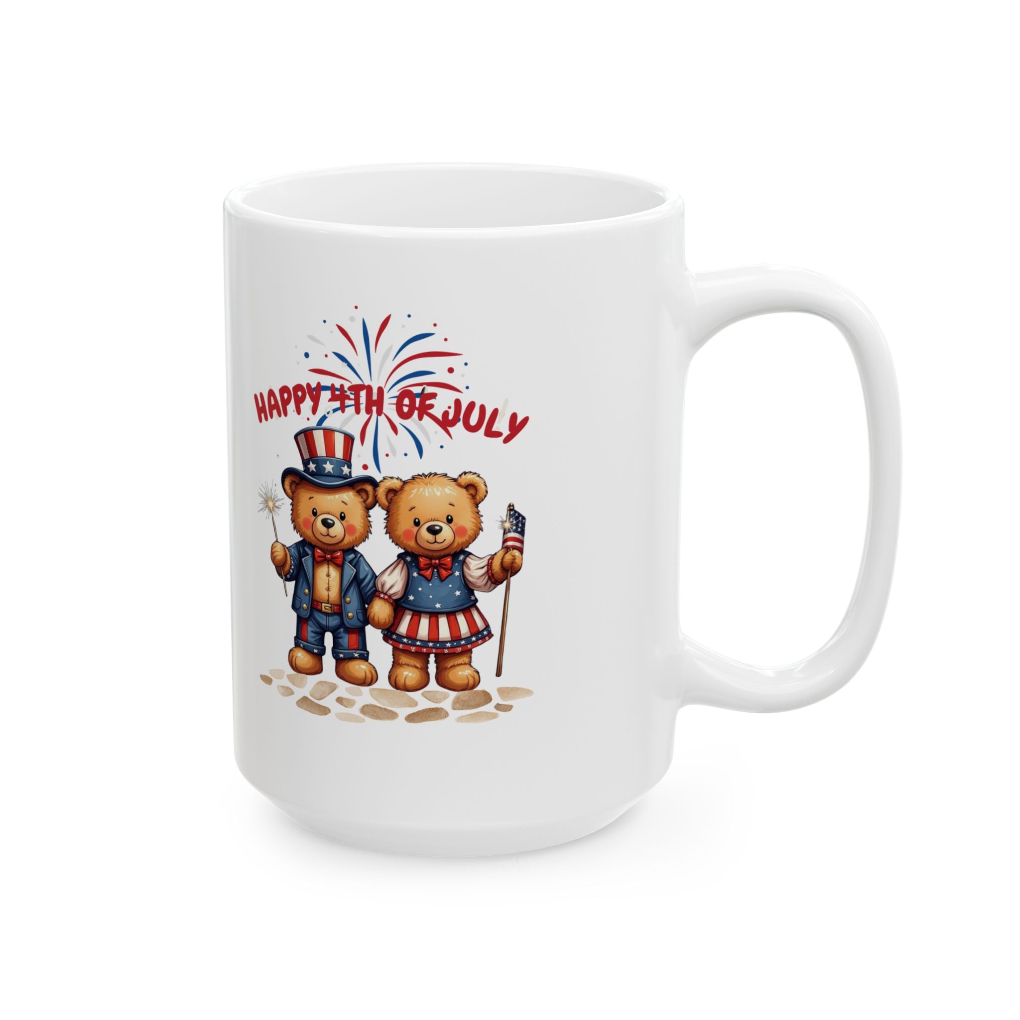 Happy 4th of July Teddy Bear Couple Ceramic Mug