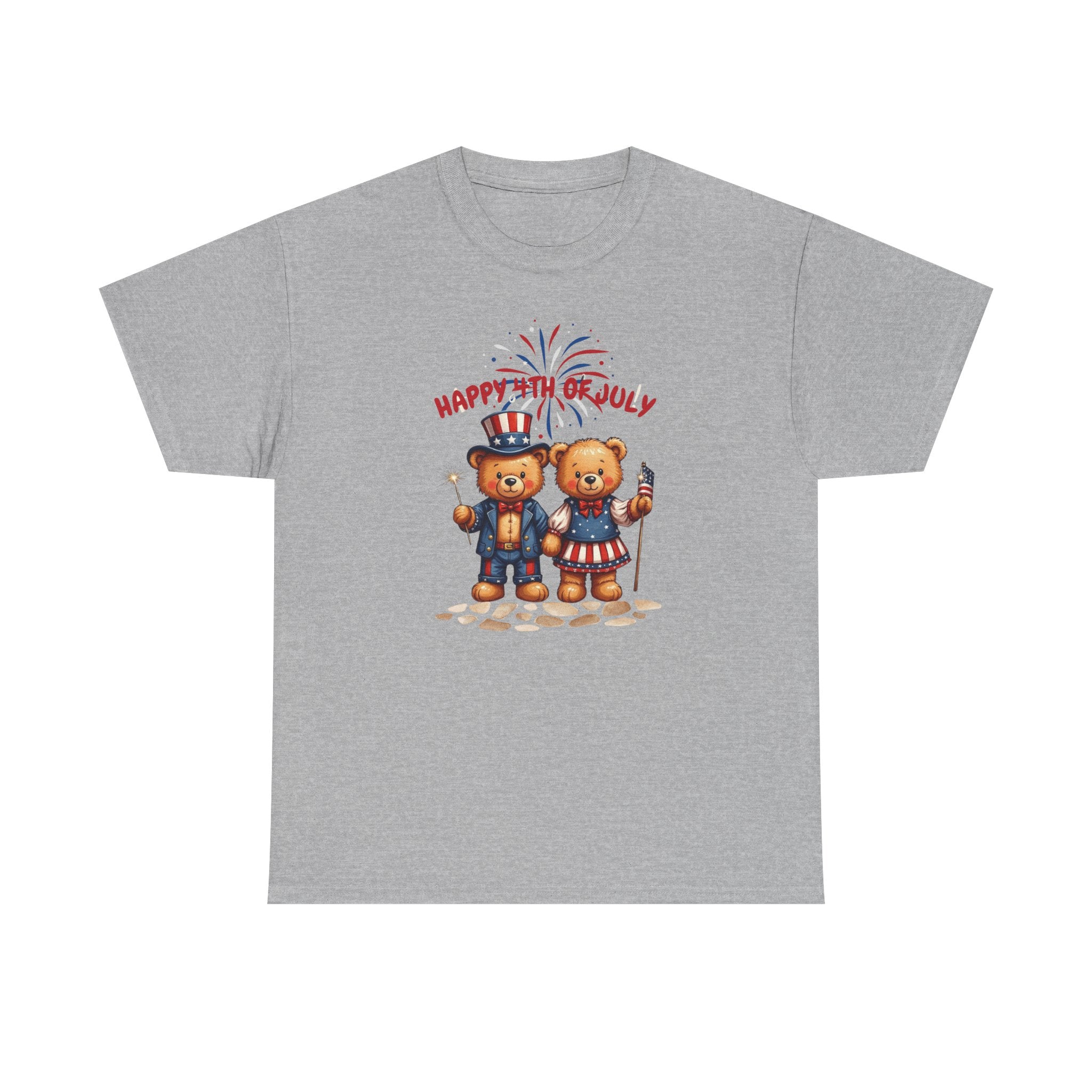 Happy 4th of July Teddy Bear Couple Unisex Heavy Cotton Tee