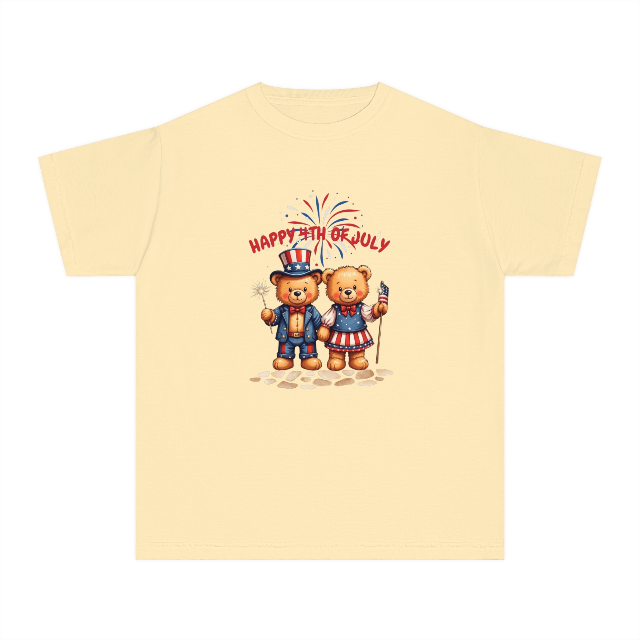 Happy 4th of July Teddy Bear Couple  Youth Midweight Tee