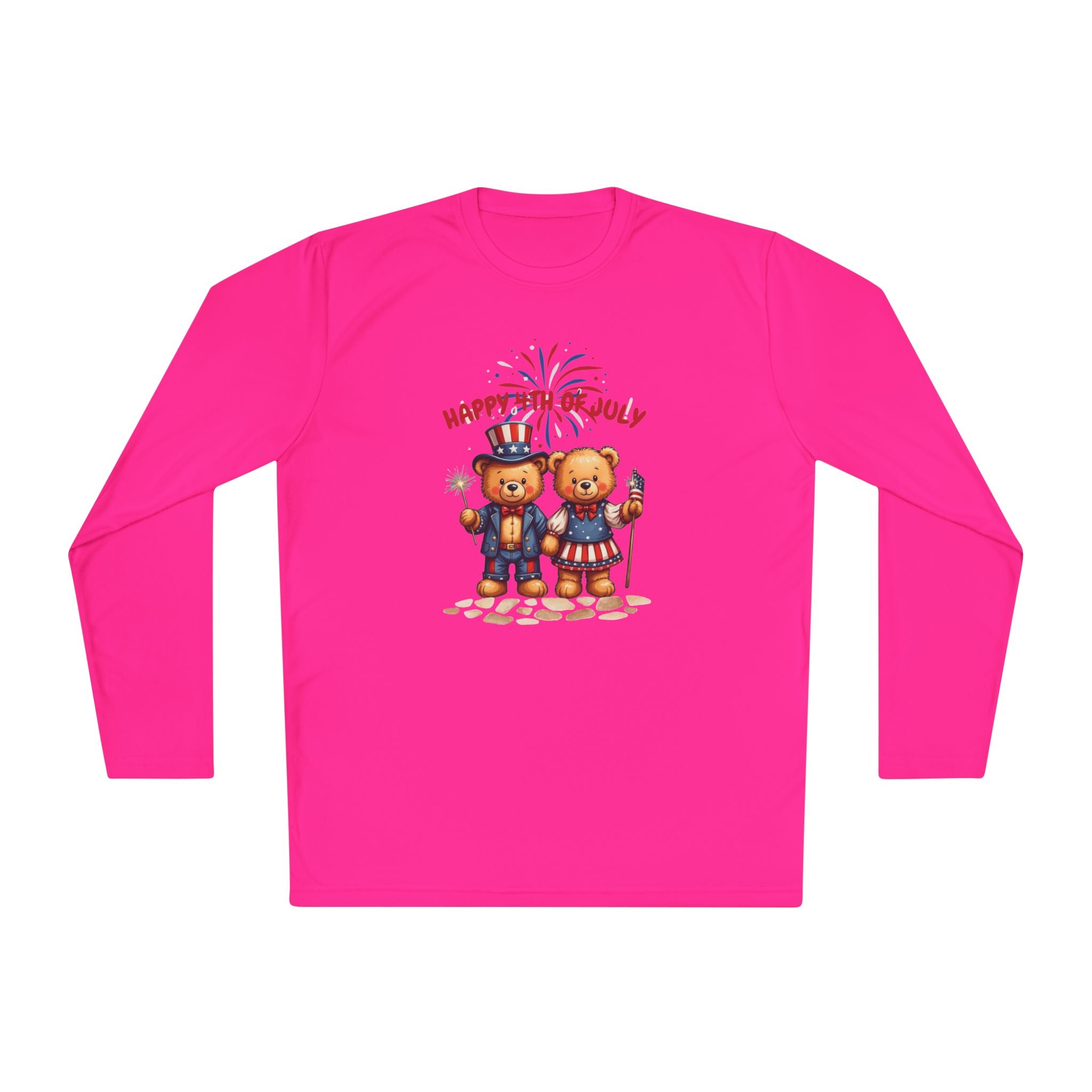 Happy 4th of July Teddy Bear Couple  Unisex Lightweight Long Sleeve Tee
