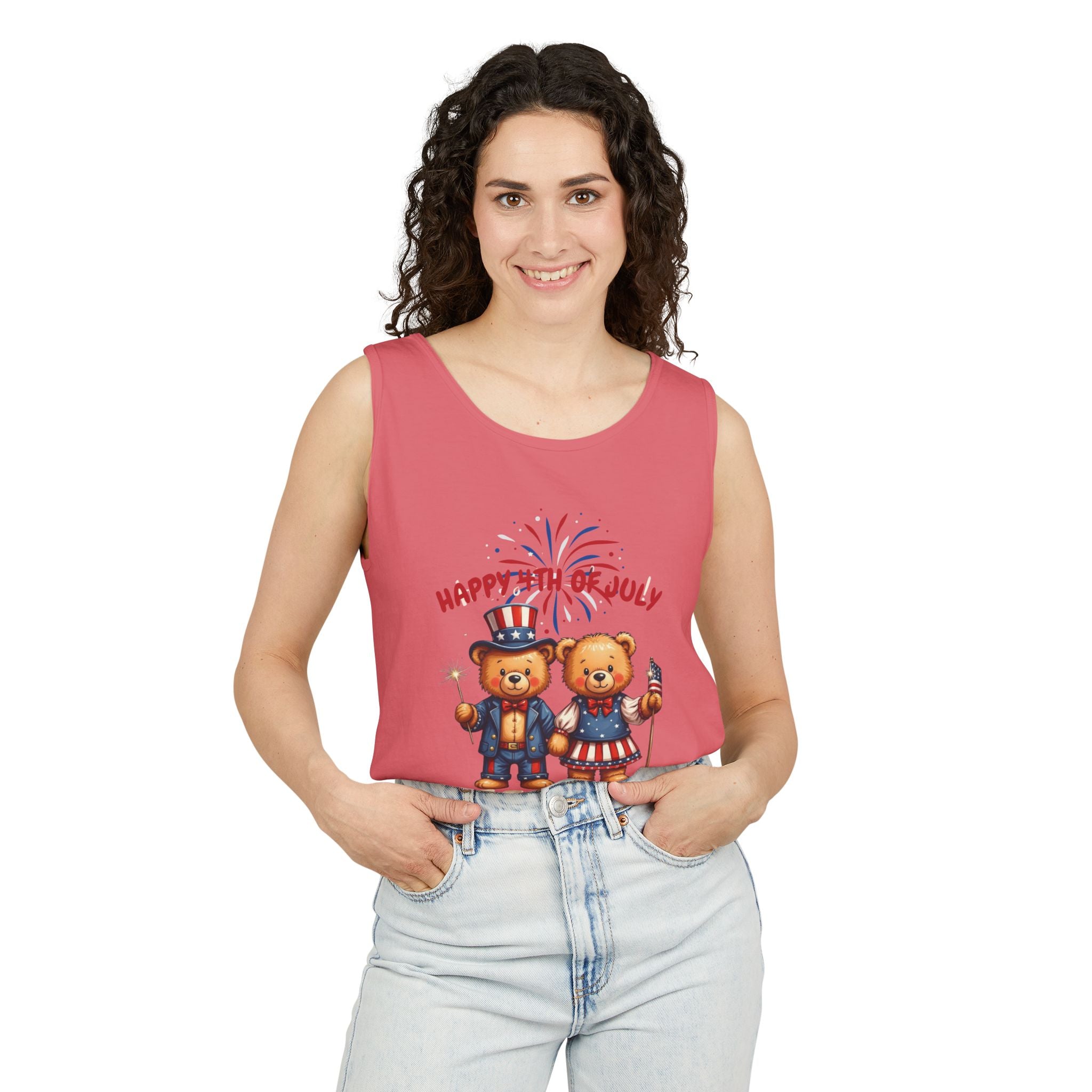 Happy 4th of July Teddy Bear Couple Tank Top