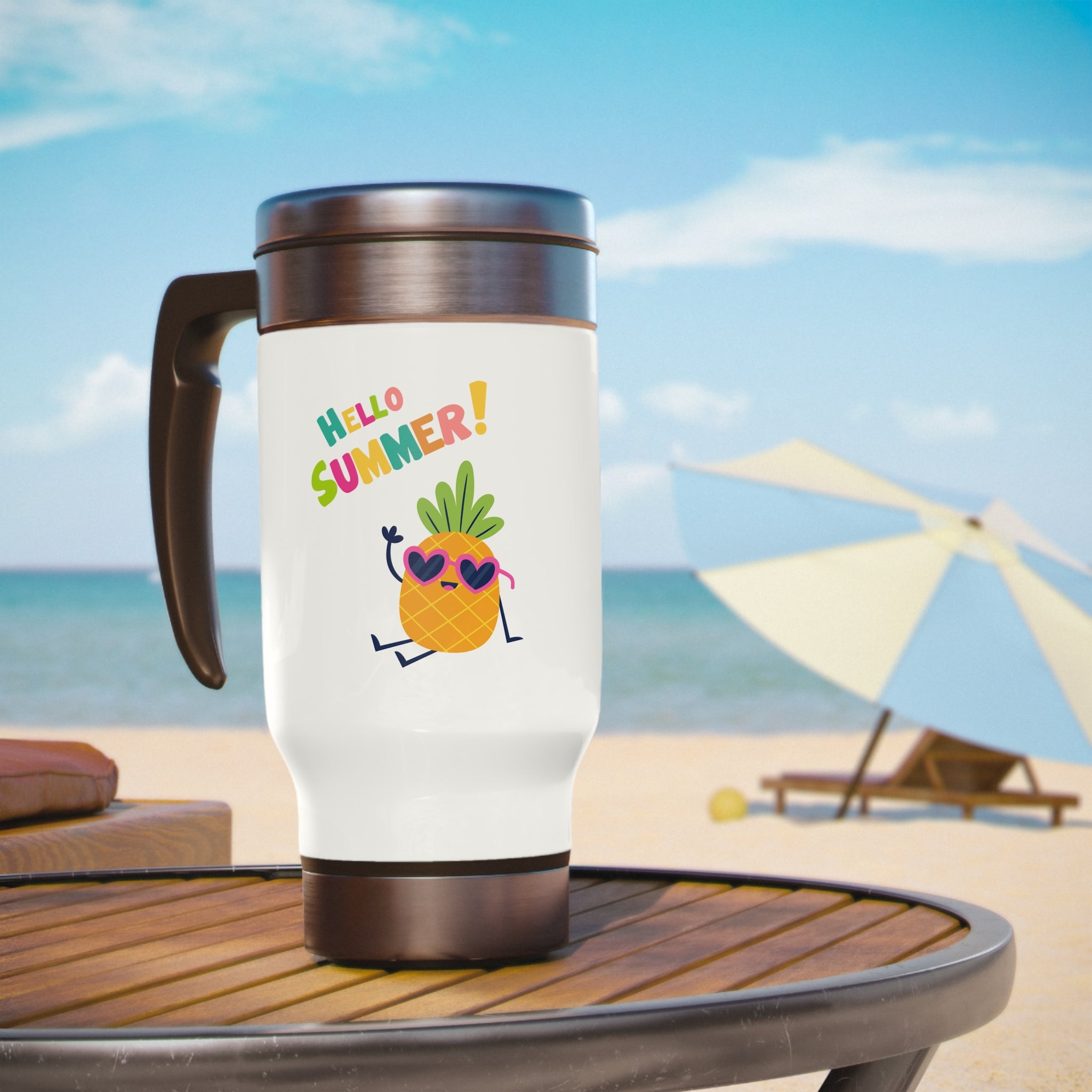 Hello Pineapple Summer Stainless Steel Travel Mug with Handle, 14oz