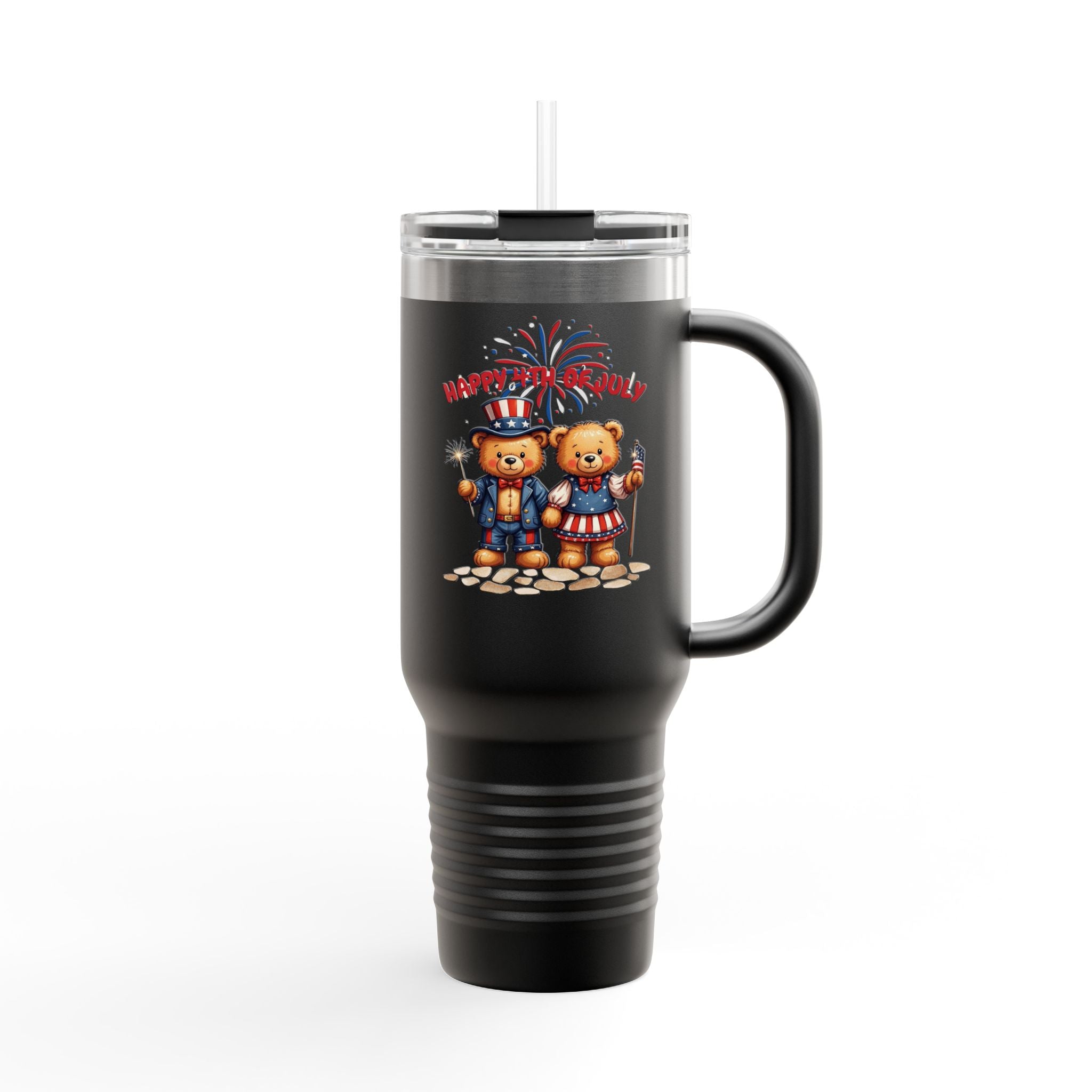 Happy 4th of July Teddy Bear Couple Insulated Travel Mug, 40oz
