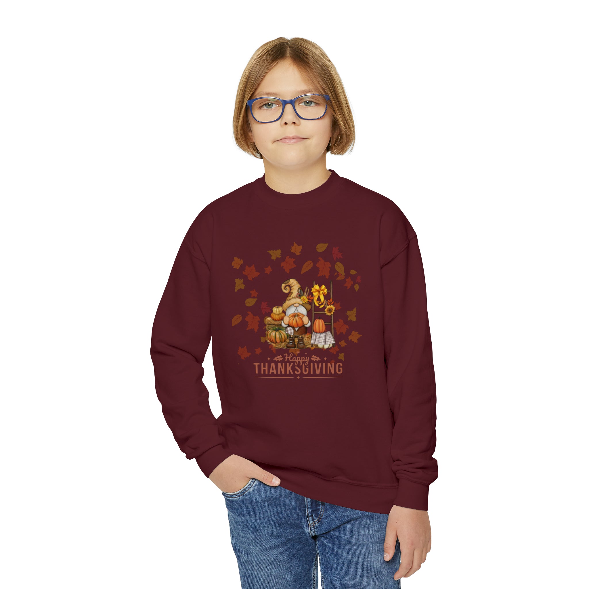 Gnome Happy Thanksgiving Youth Crewneck Sweatshirt