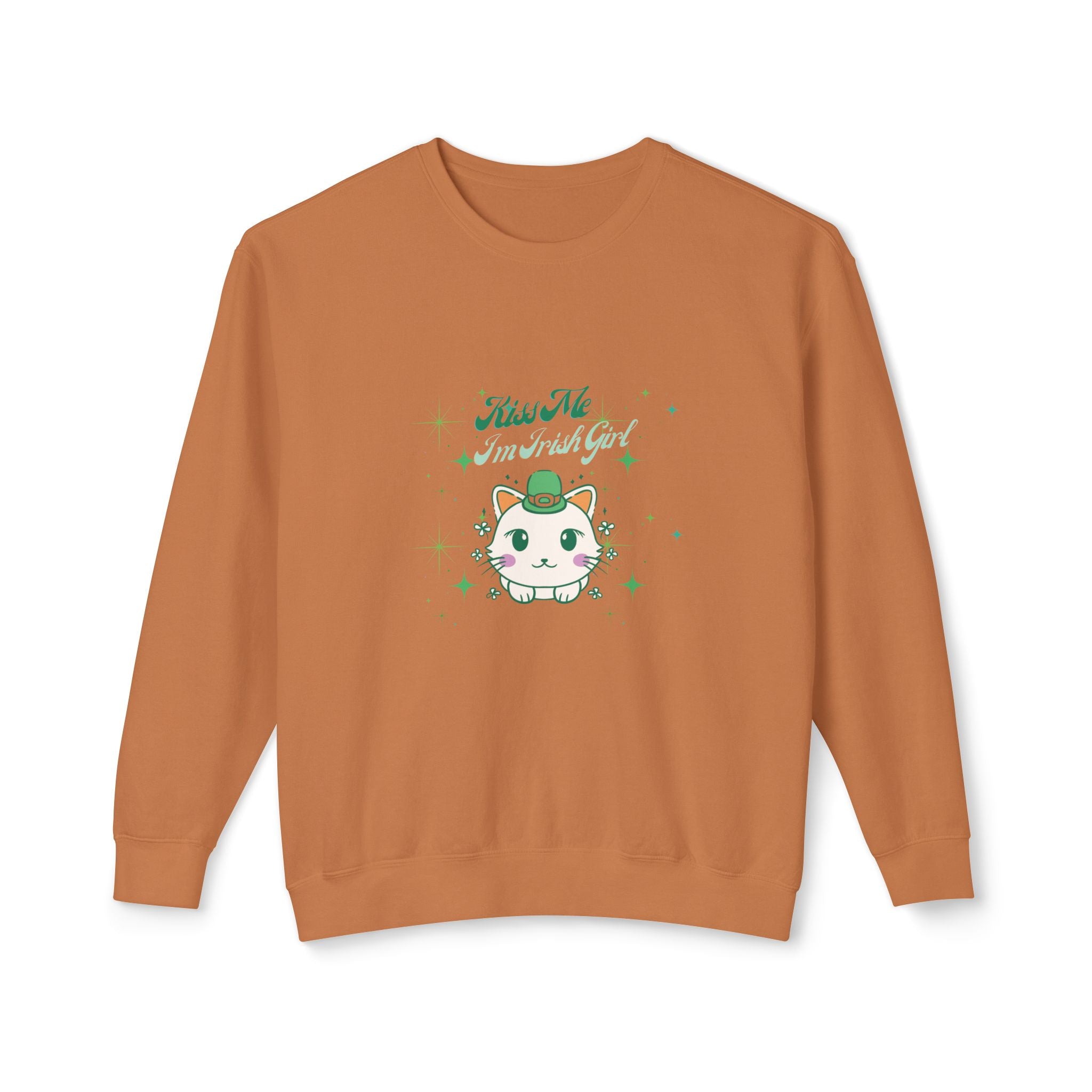 Kiss Me I'm Irish Cat Unisex Lightweight Crewneck Sweatshirt