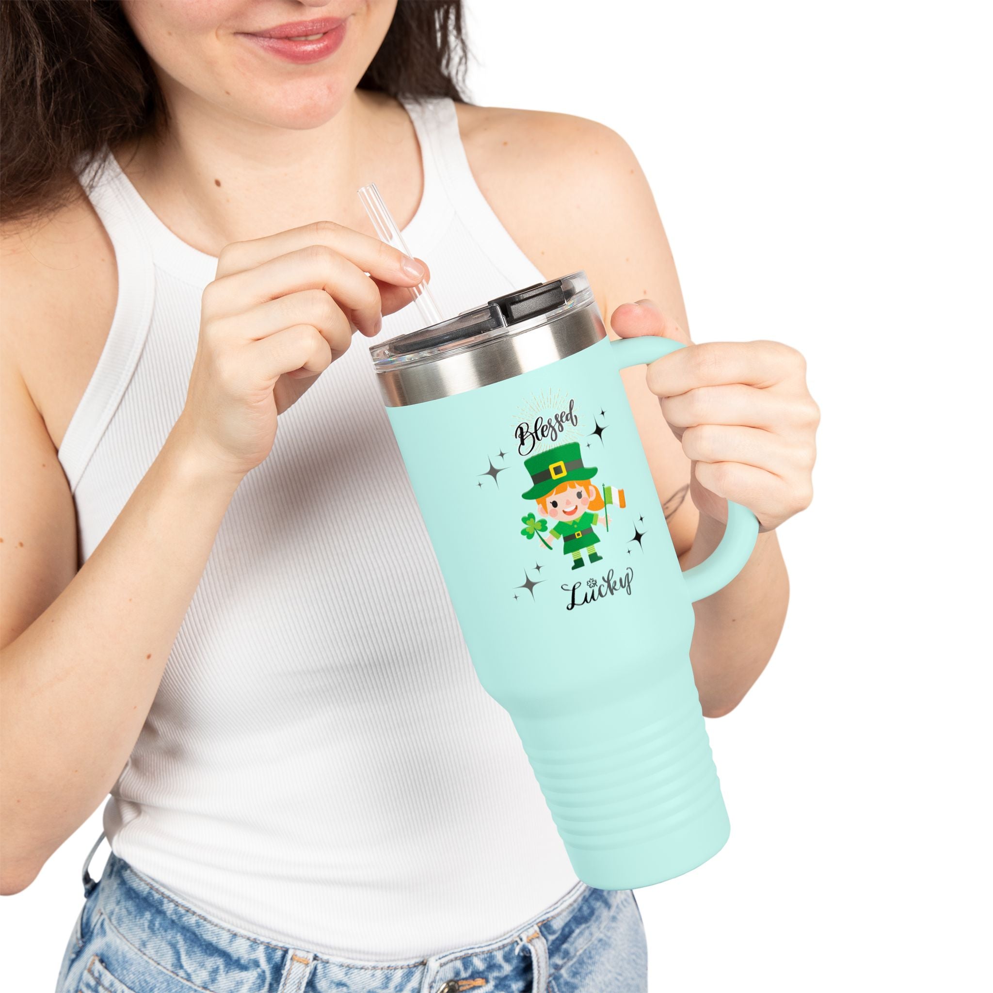 Blessed & Lucky Insulated Travel Mug - 40oz for St. Patrick's Day