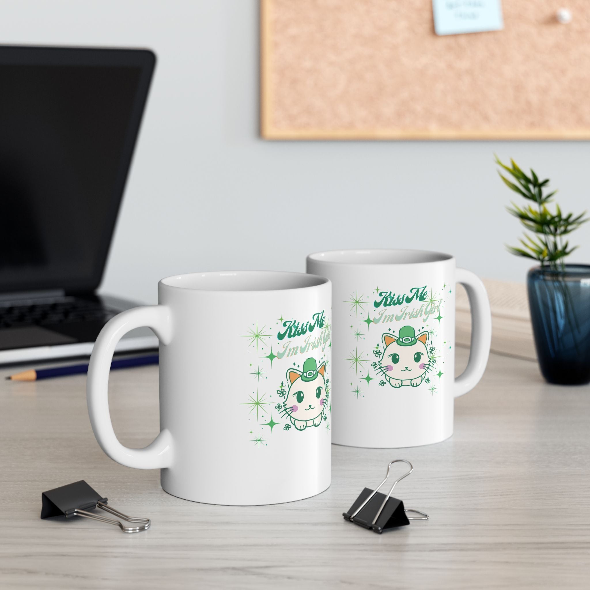 Kiss Me I'm Irish Cat Ceramic Mug