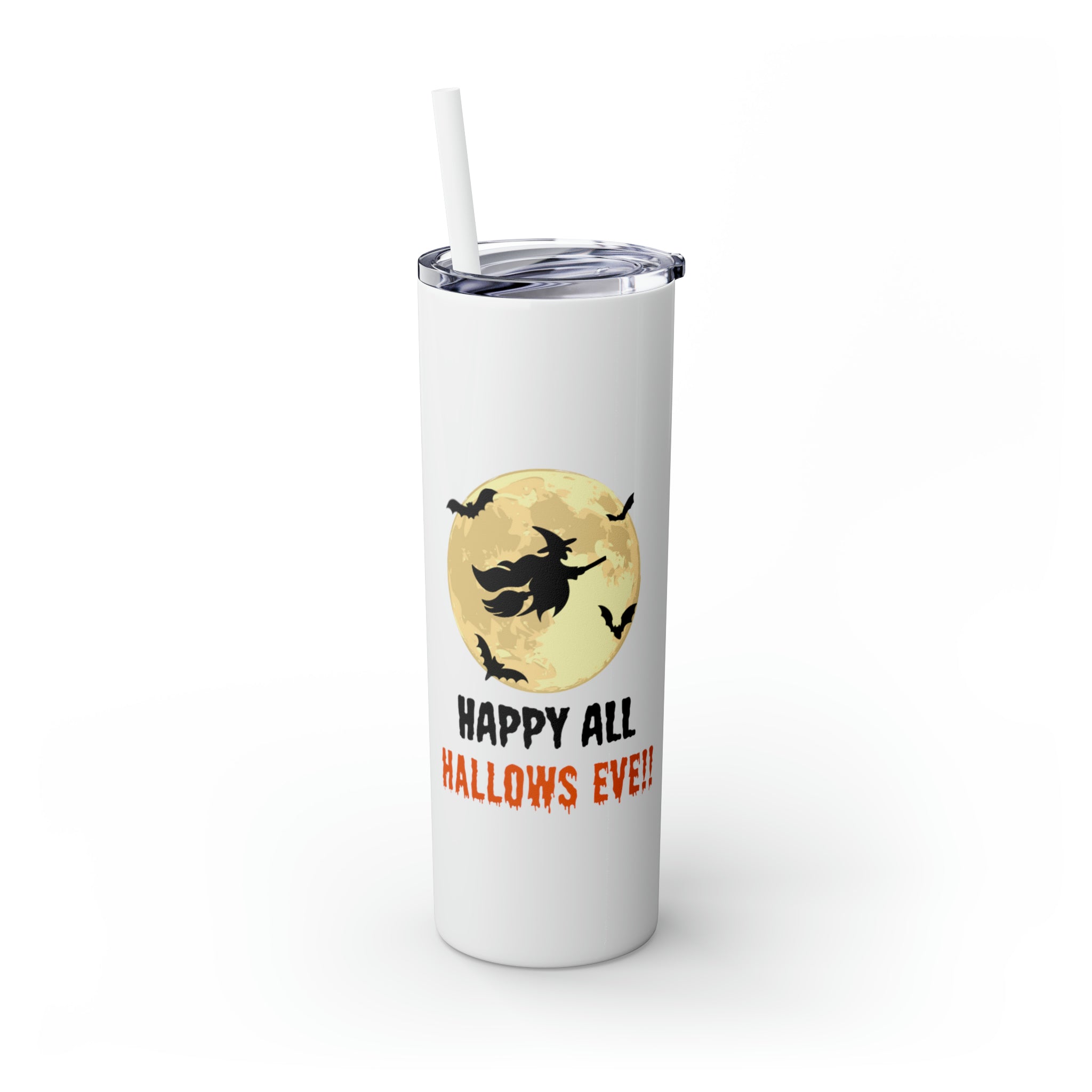 Happy All Hallows Eve Skinny Tumbler with Straw, 20oz