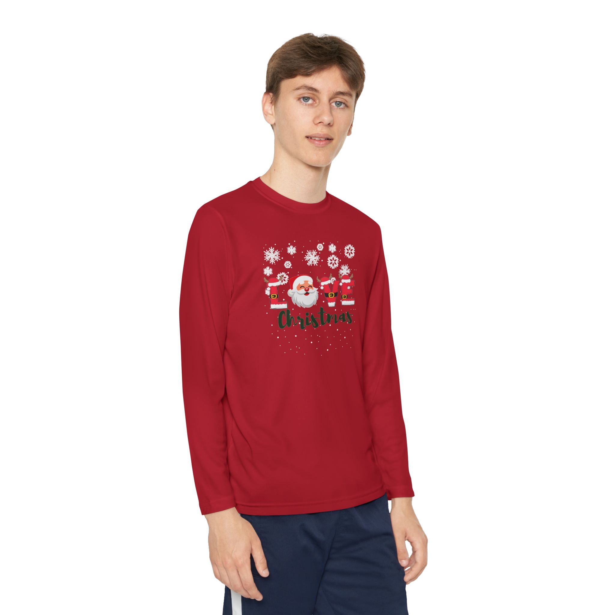 Santa Claus Loves Christmas Youth Long Sleeve Competitor Tee