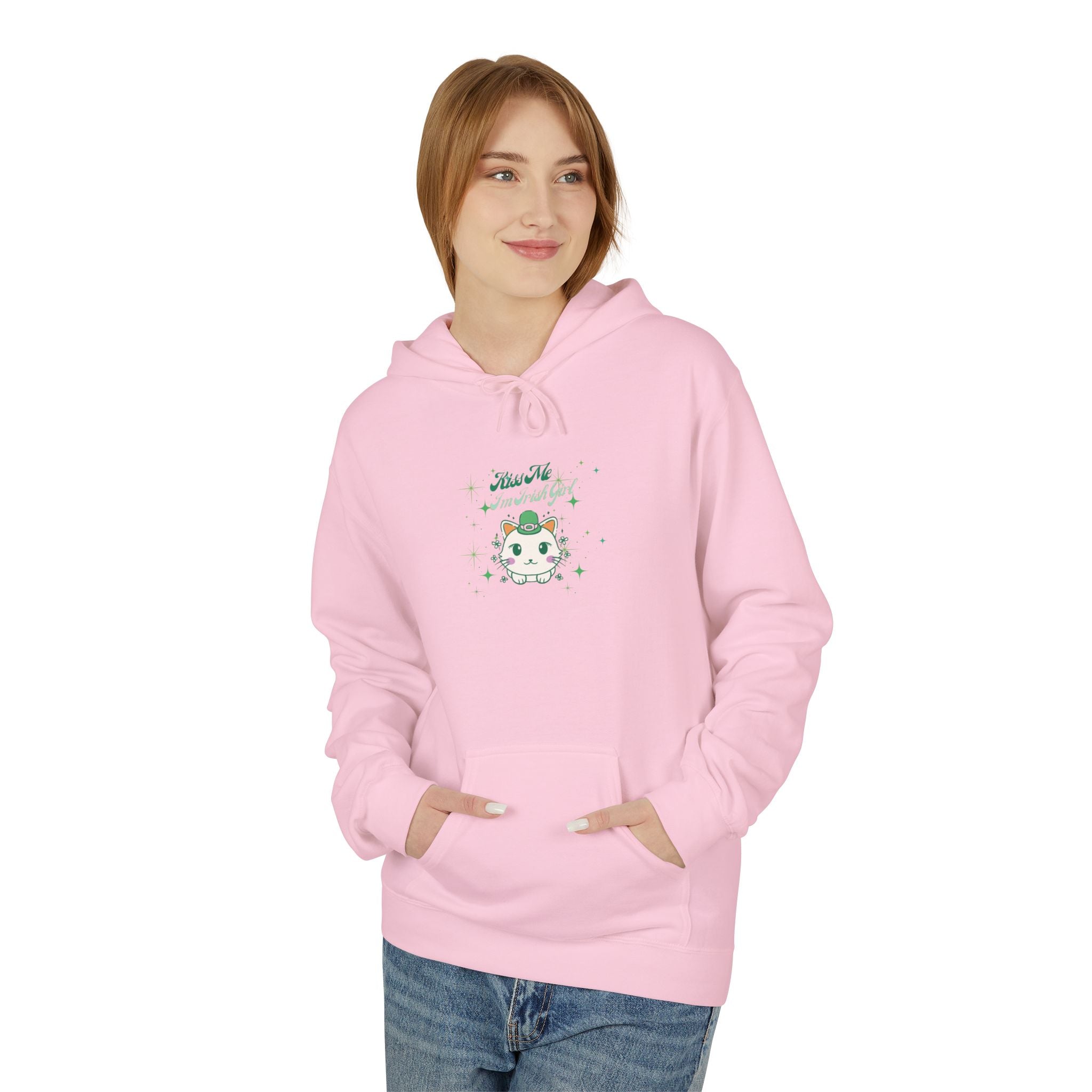 Kiss Me I'm Irish Cat Unisex Fleece Hoodie