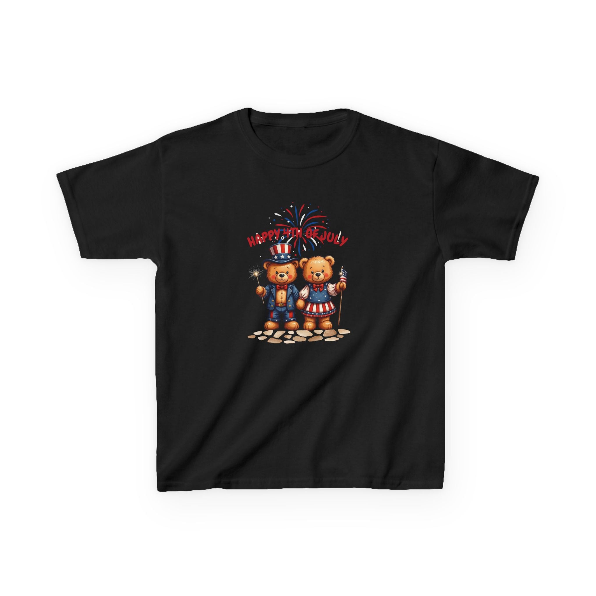 Happy 4th of July Teddy Bear Couple Happy 4th of July Kids Heavy Cotton