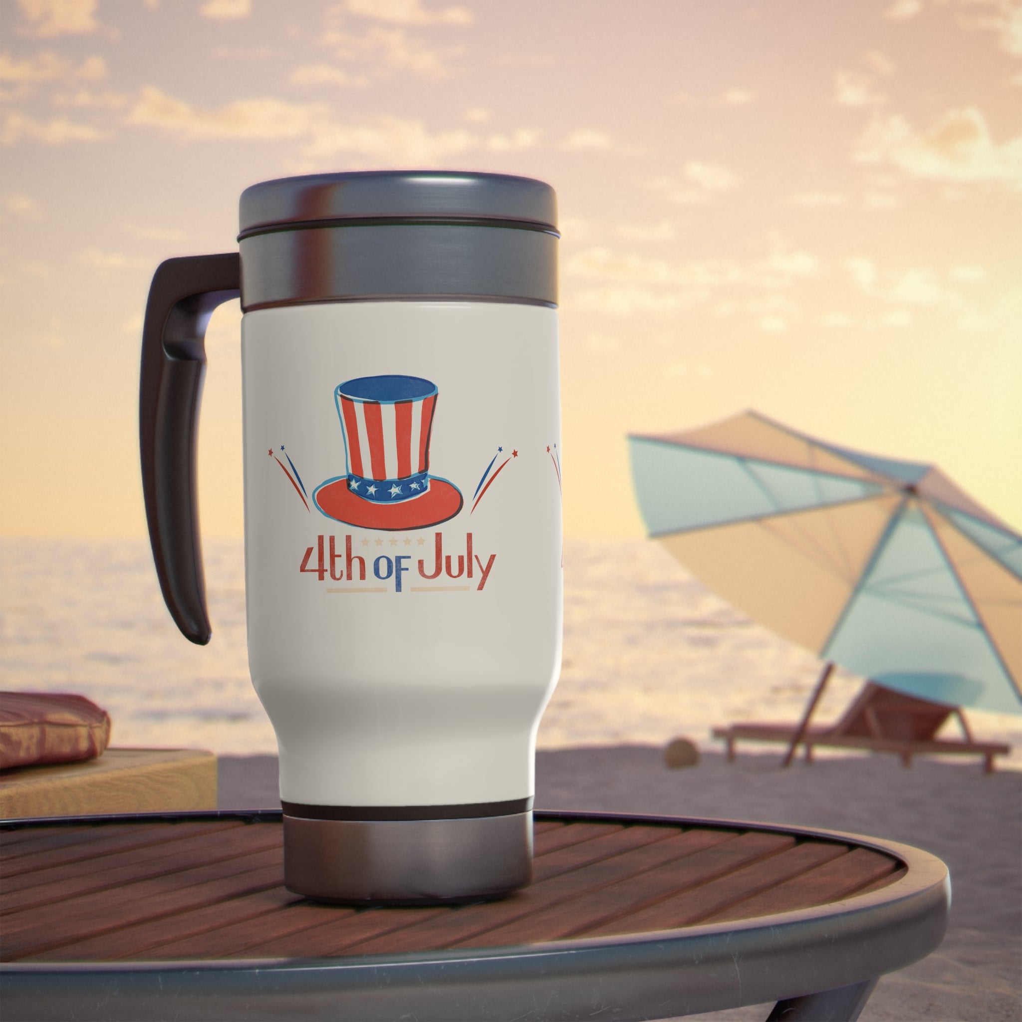 4th Of July Stainless Steel Travel Mug with Handle, 14oz