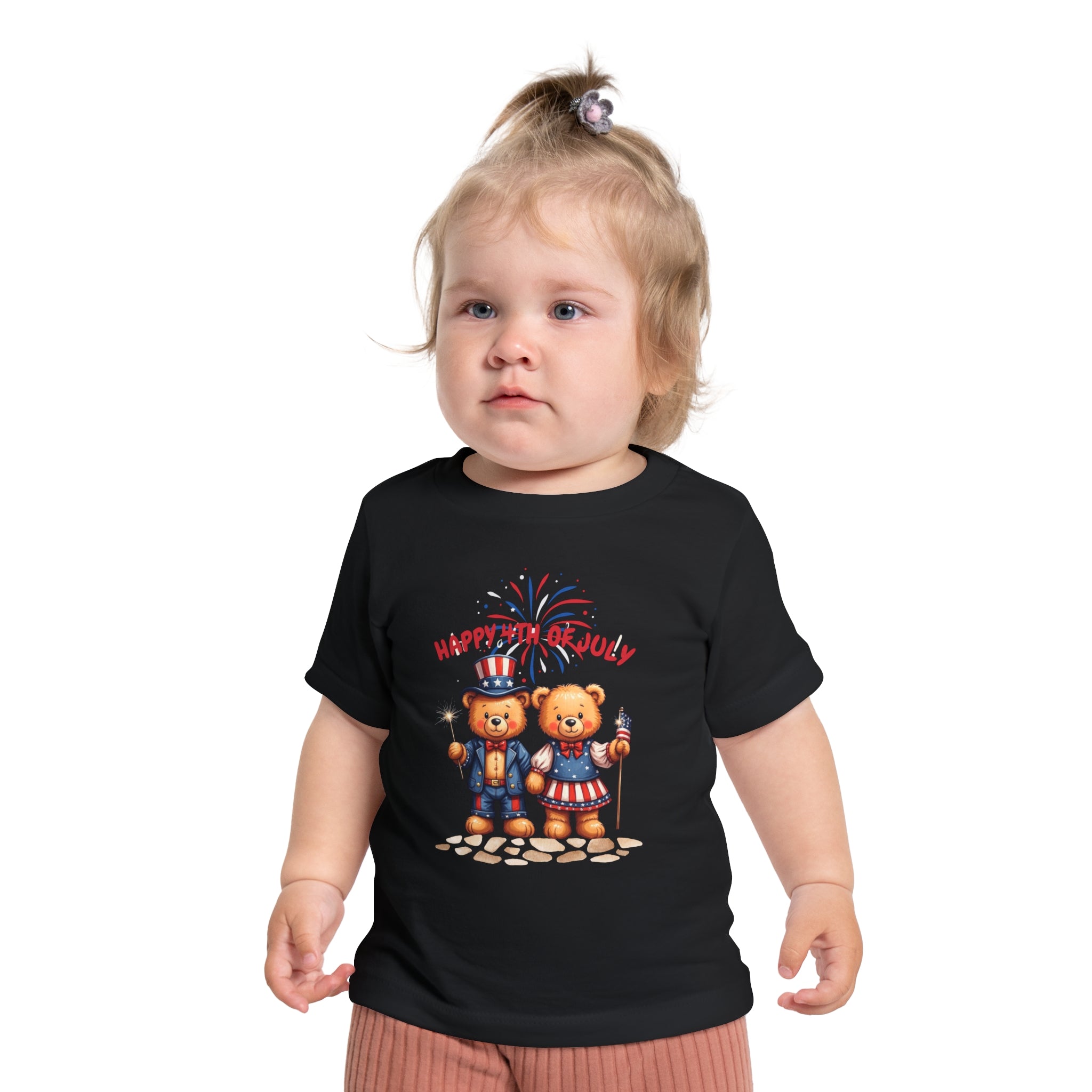 Happy 4th of July Teddy Bear Couple Baby Short T-Shirt