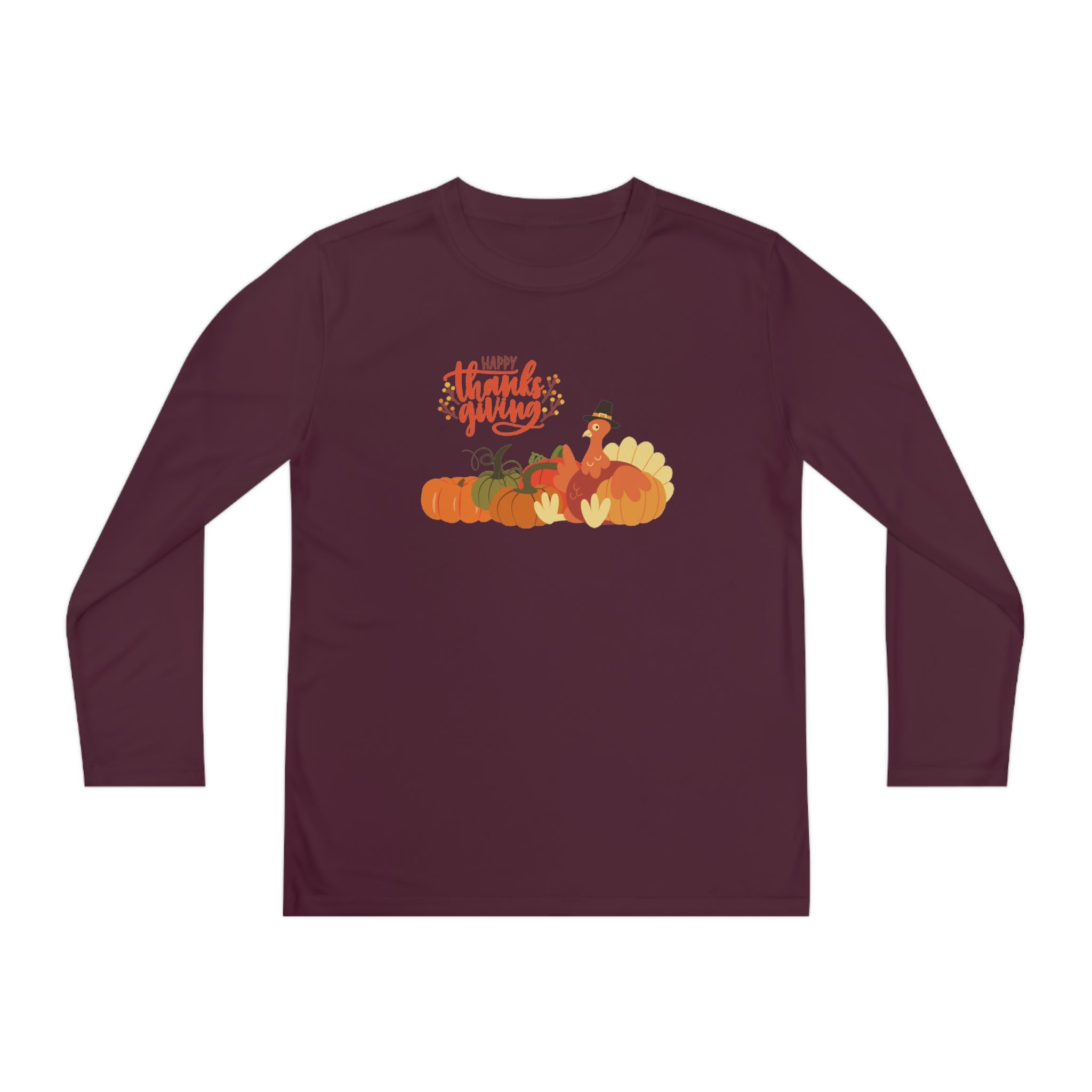 Happy Thanksgiving Turkey Youth Long Sleeve Competitor Tee