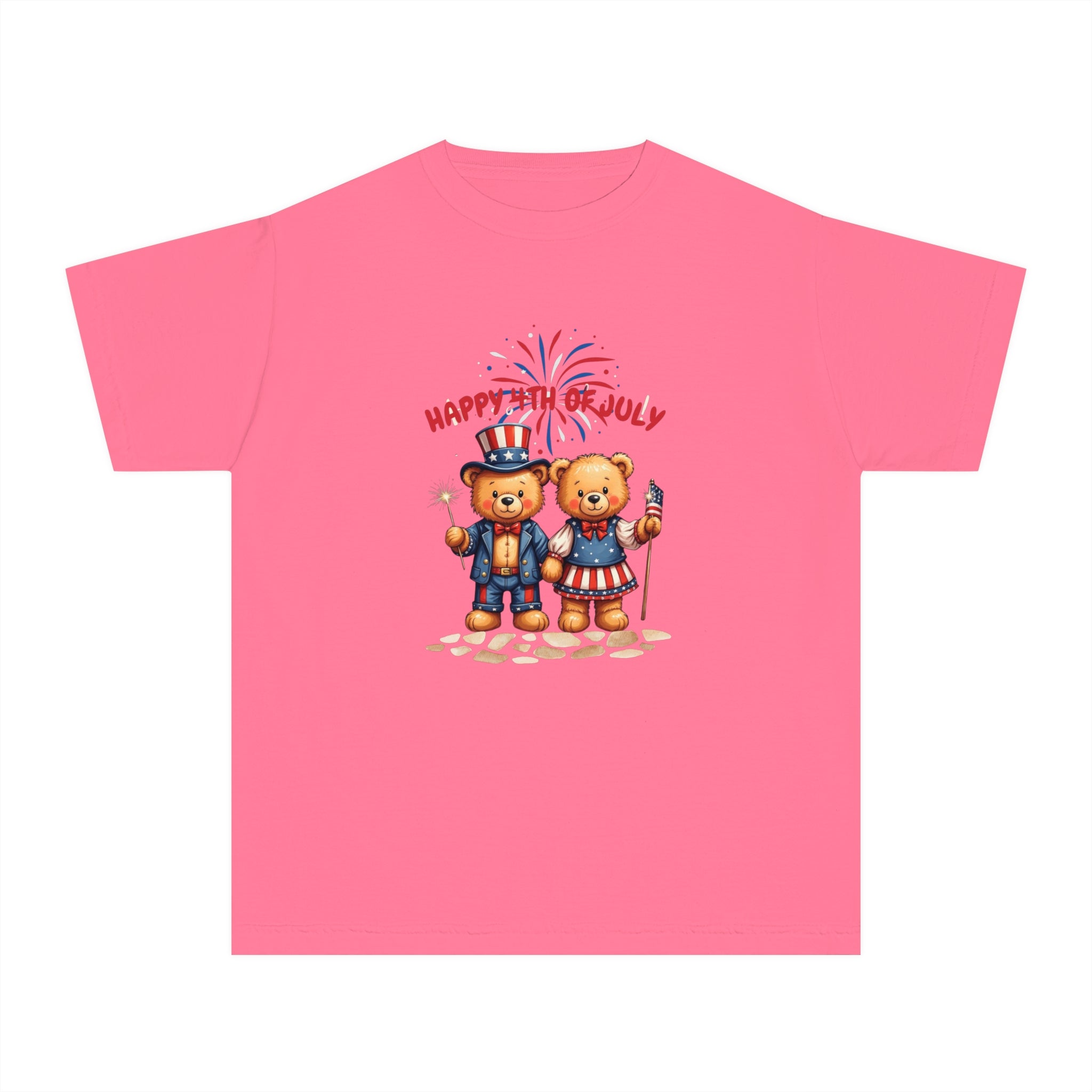 Happy 4th of July Teddy Bear Couple  Youth Midweight Tee
