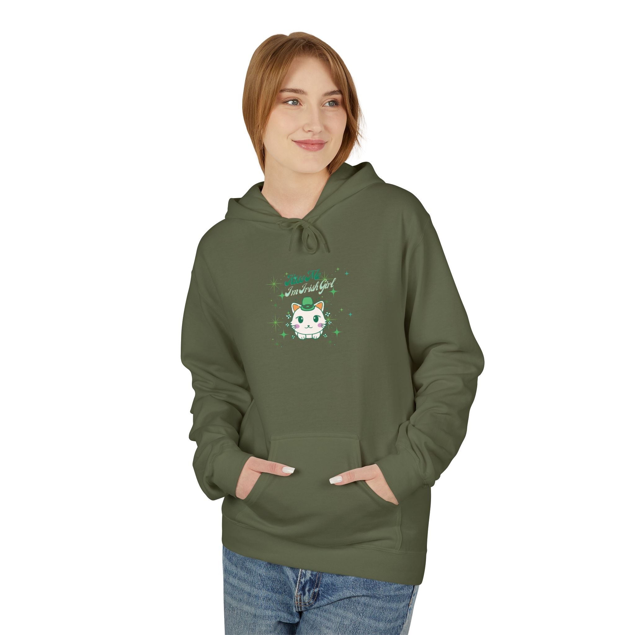 Kiss Me I'm Irish Cat Unisex Fleece Hoodie