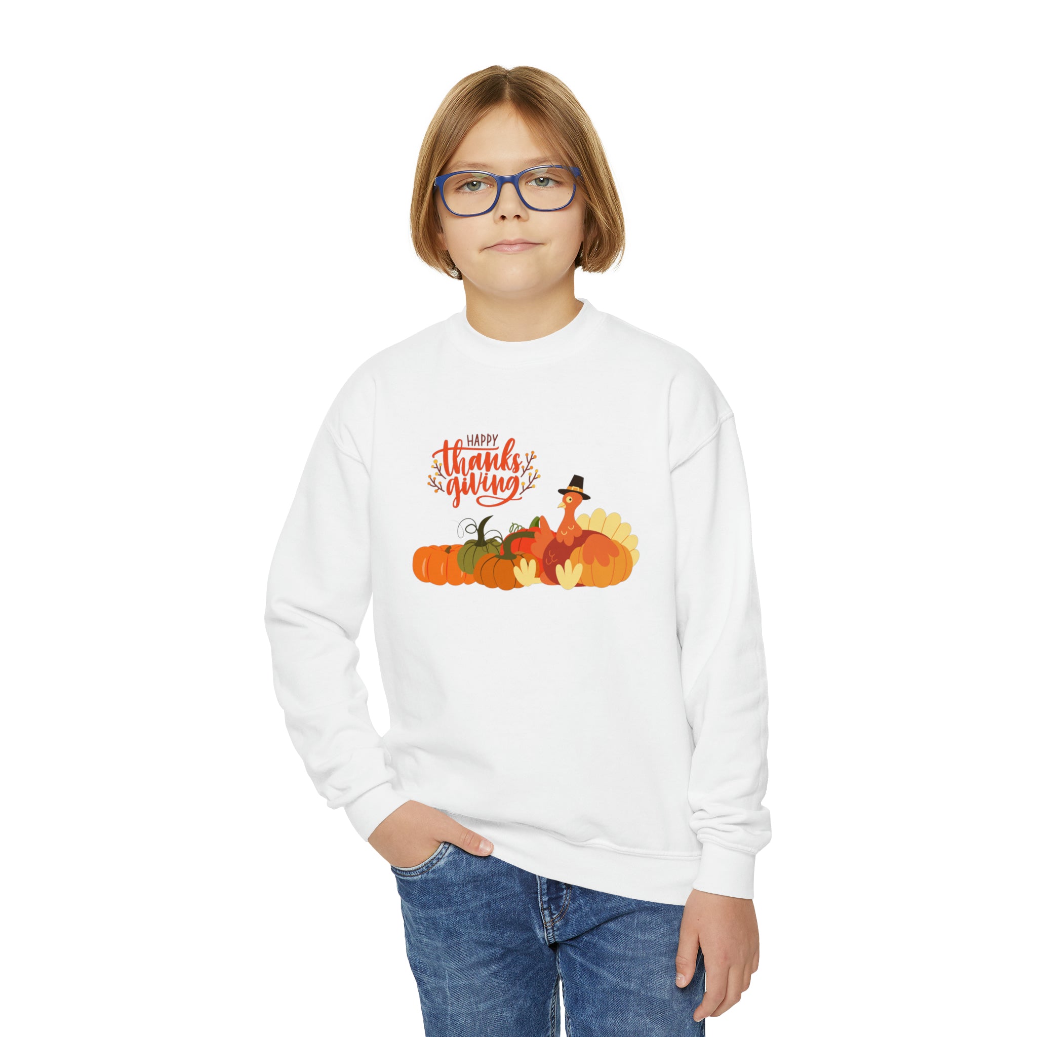 Happy Thanksgiving Turkey Youth Crewneck Sweatshirt