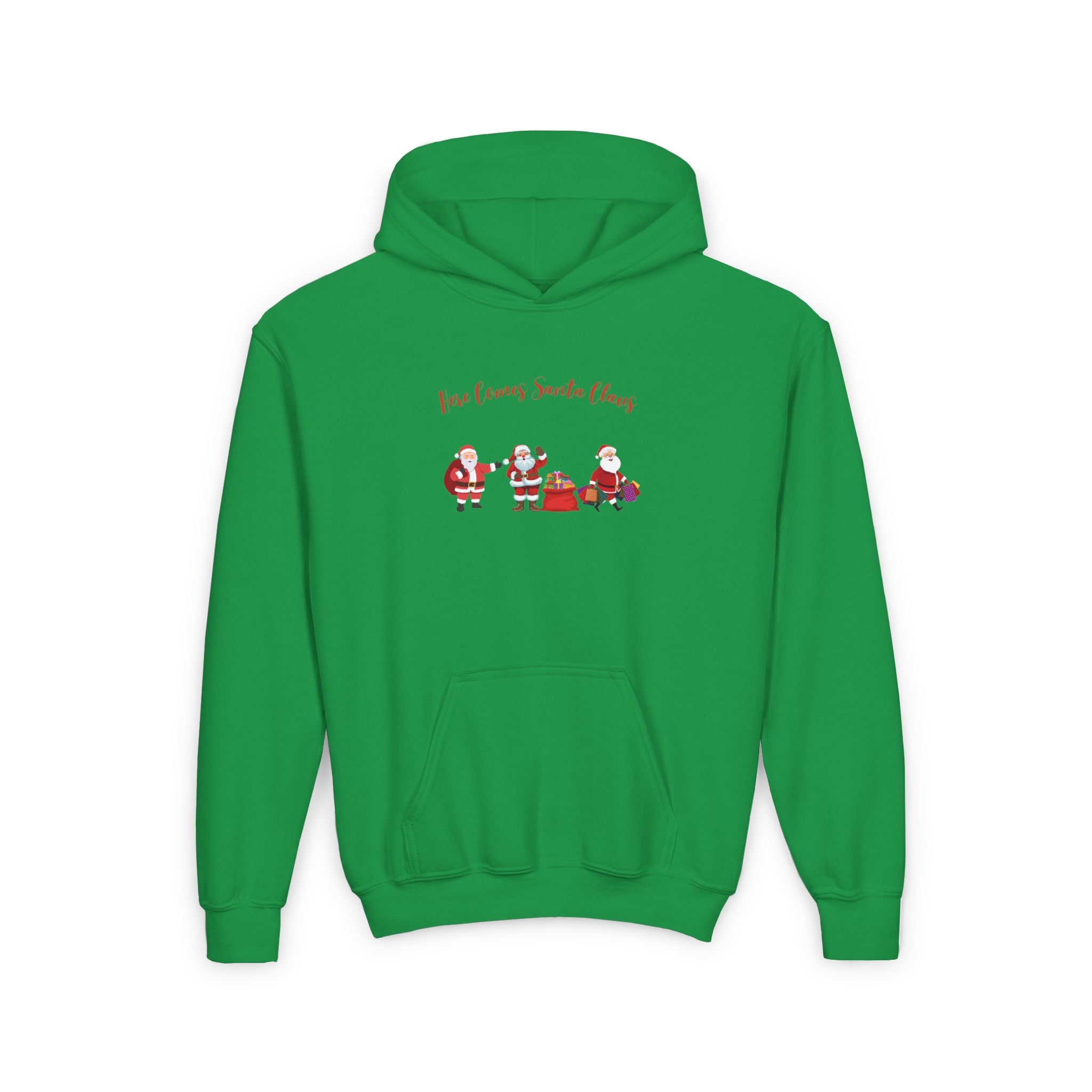 Here Comes Santa Claus Youth Heavy Blend Hooded Sweatshirt