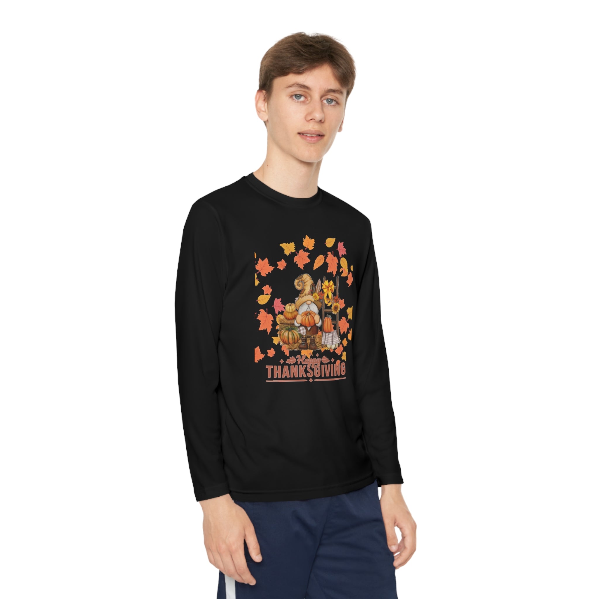 Gnome Happy Thanksgiving Youth Long Sleeve Competitor Tee
