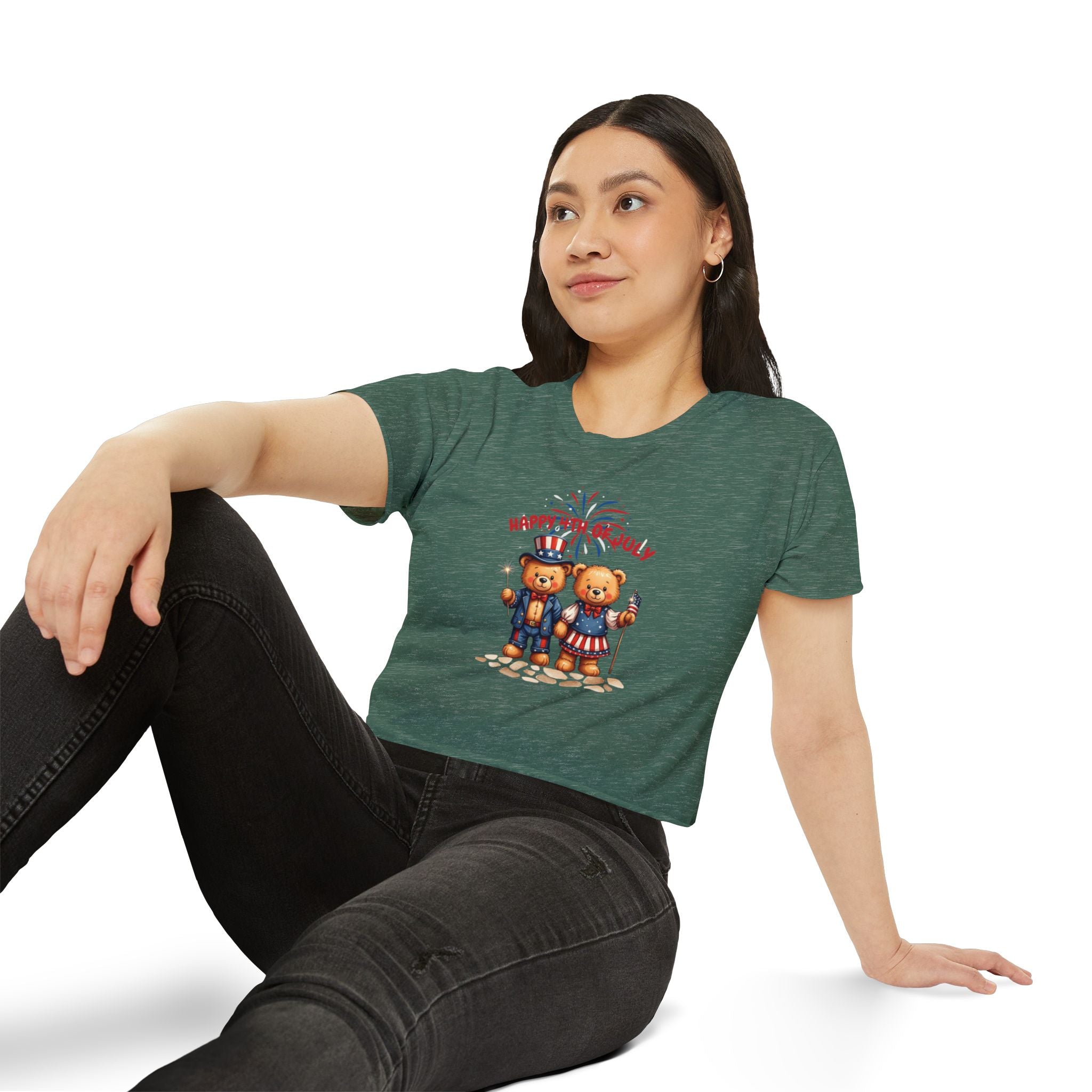 Happy 4th of July Teddy Bear Couple  Crop Top