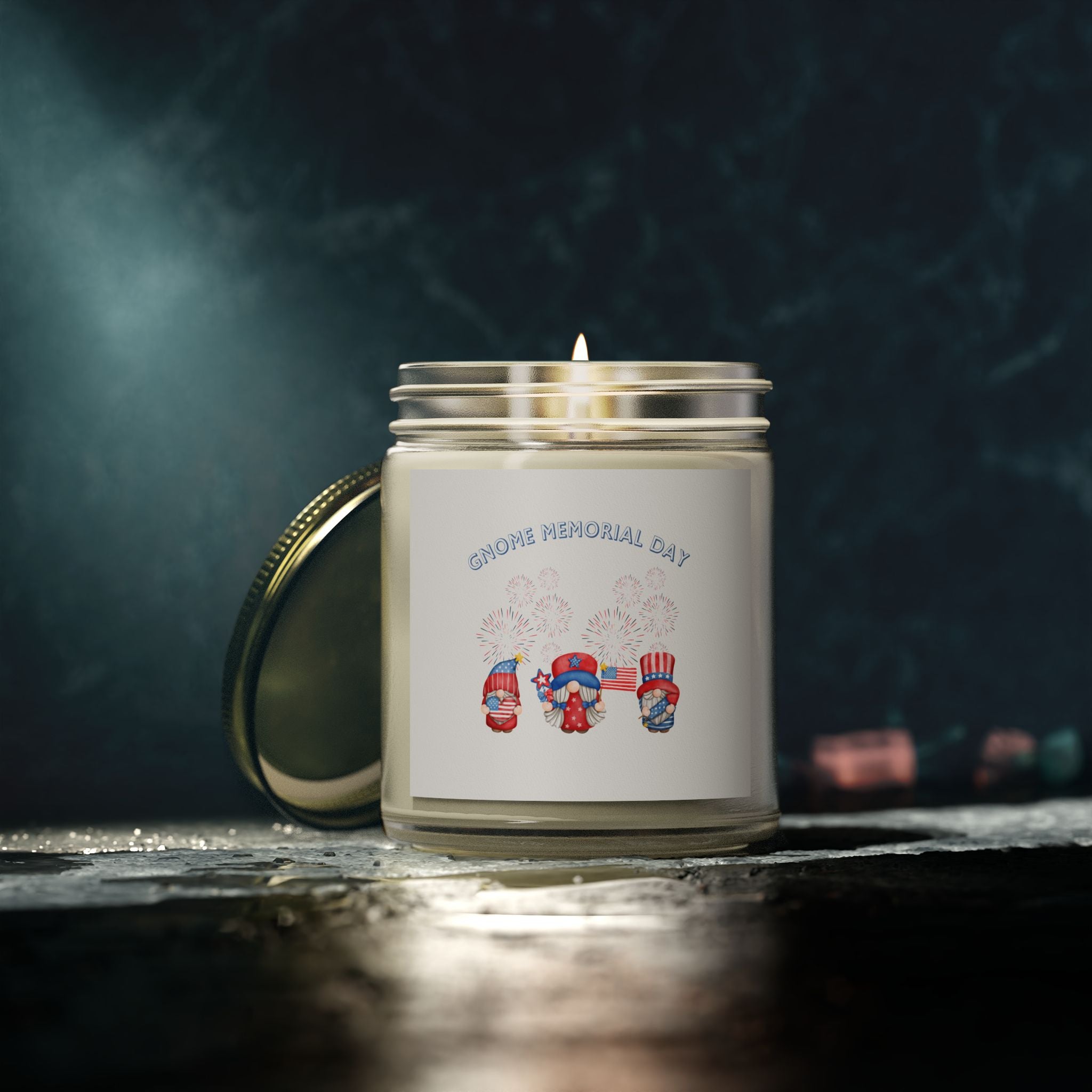 Gnome Memorial Day Scented Candle, Coconut Apricot Wax