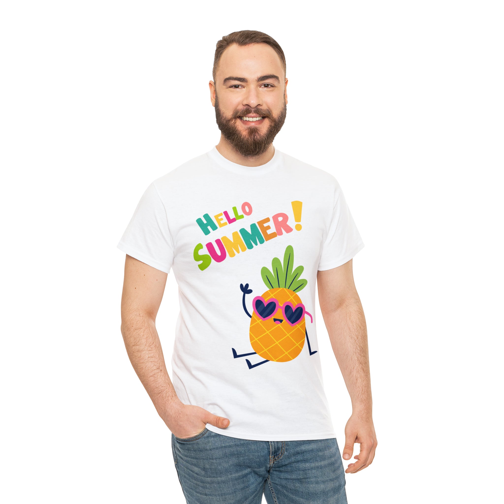 Hello Pineapple Summer Unisex Heavy Cotton Tee