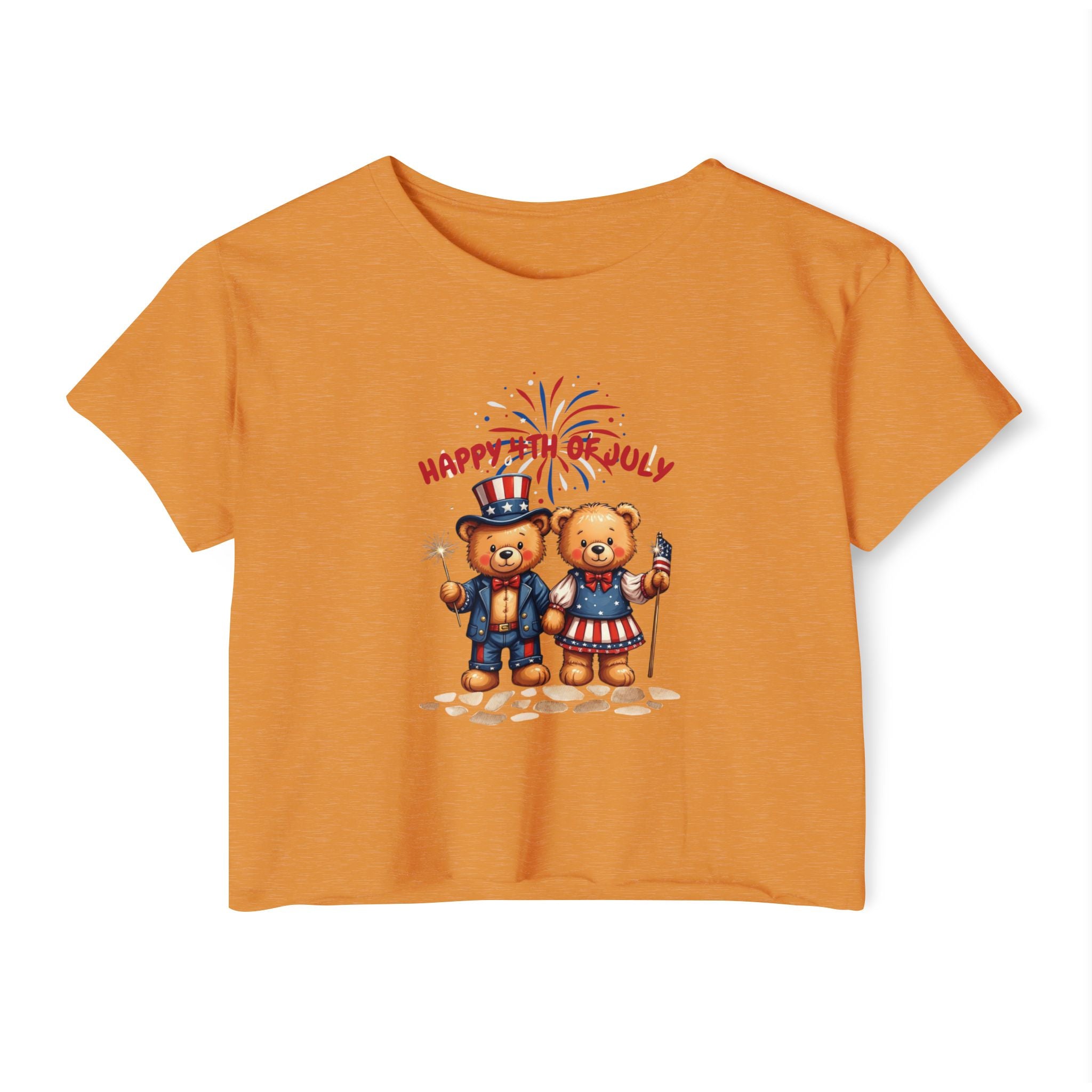Happy 4th of July Teddy Bear Couple  Crop Top