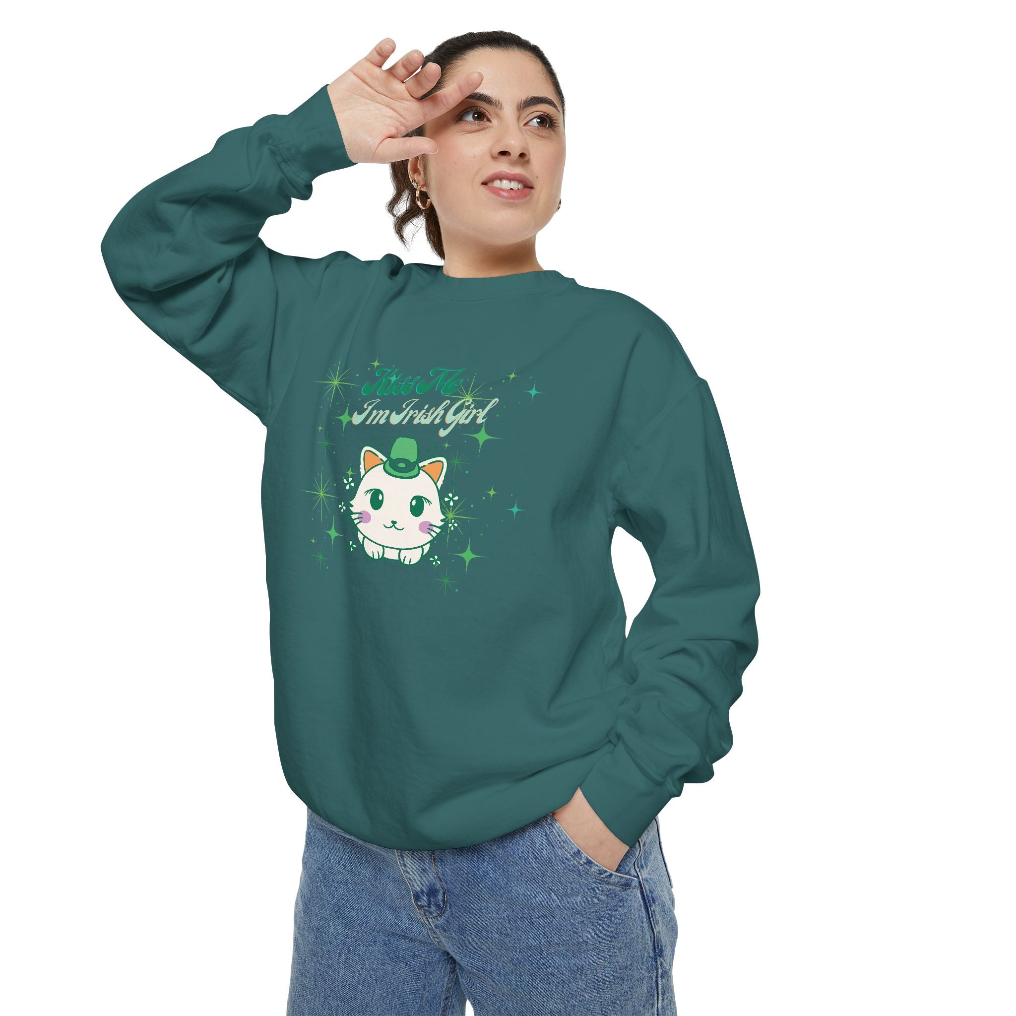 Kiss Me I'm Irish Cat Garment-Dyed Sweatshirt