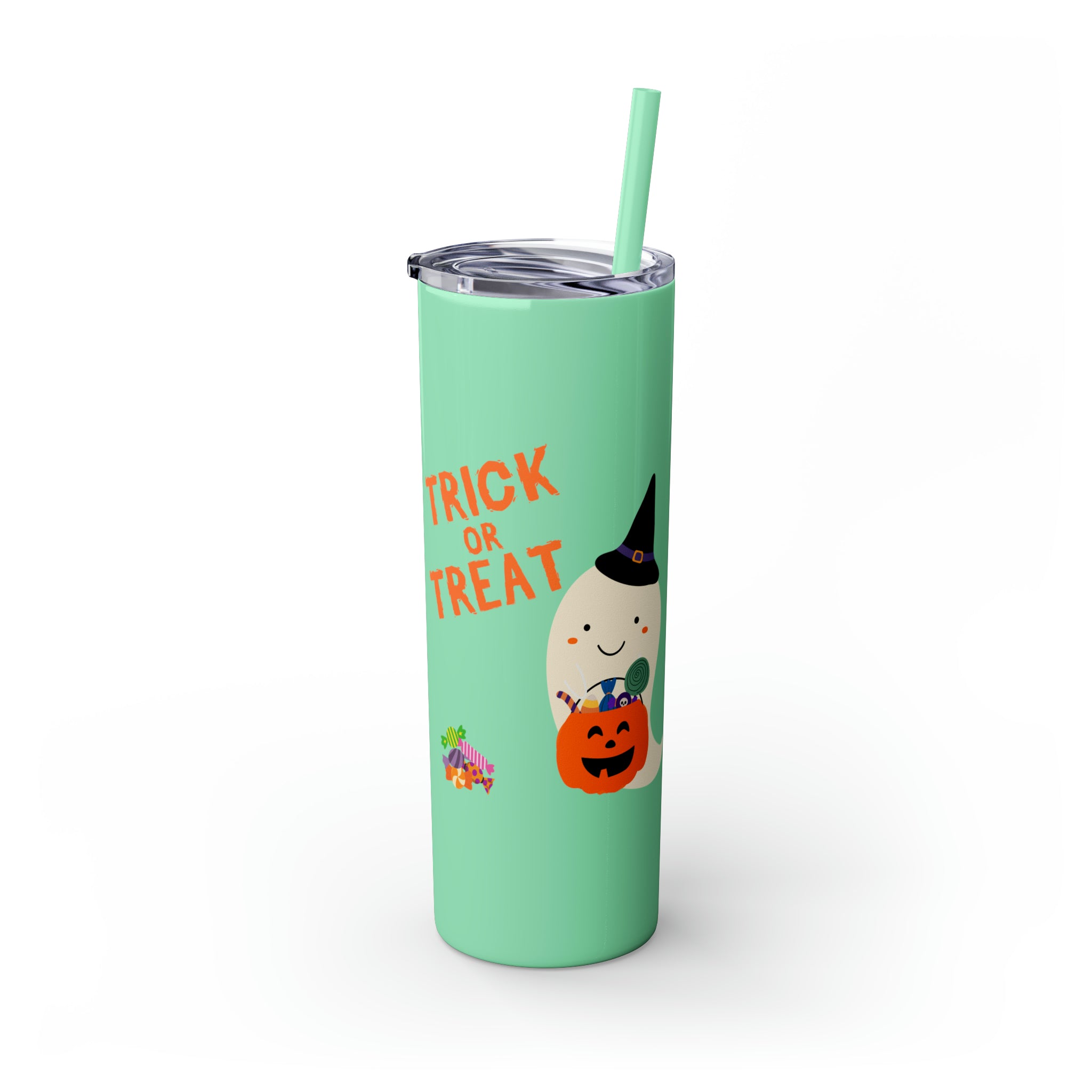 Trick or Treat Skinny Tumbler with Straw, 20oz