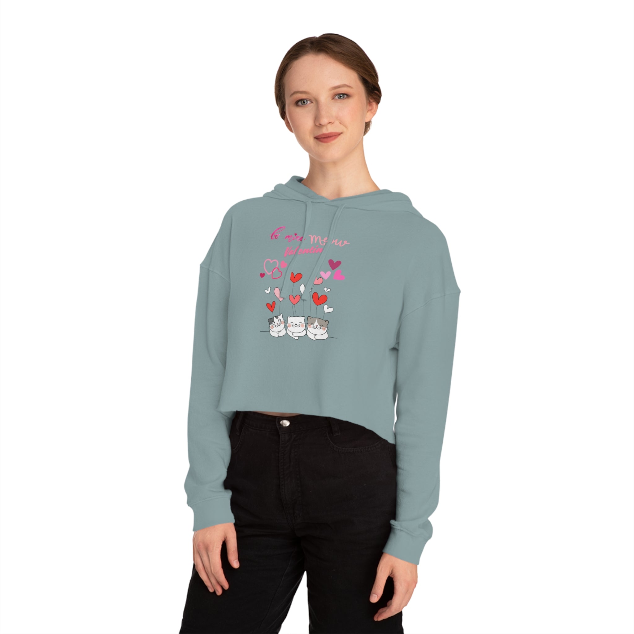 Meow Valentine's Day Women’s Cropped Hooded Sweatshirt