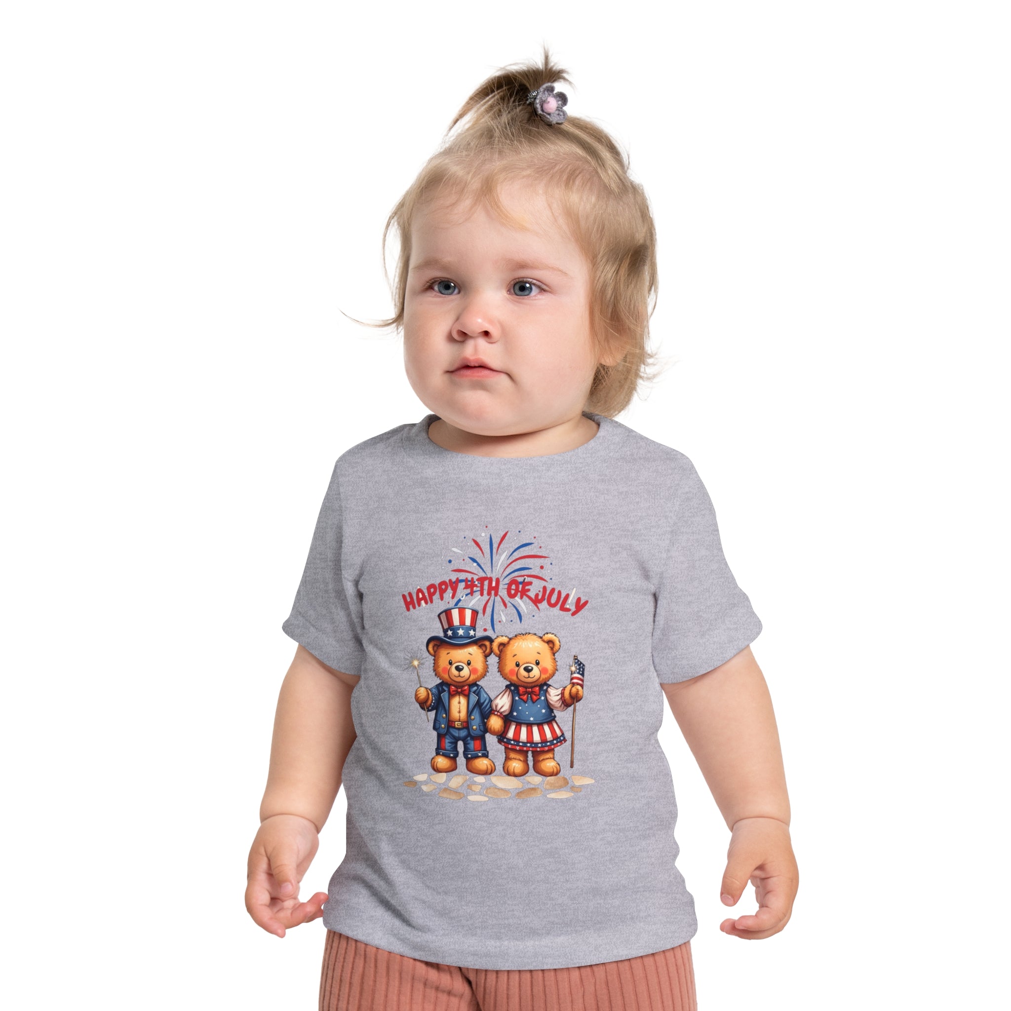 Happy 4th of July Teddy Bear Couple Baby Short T-Shirt