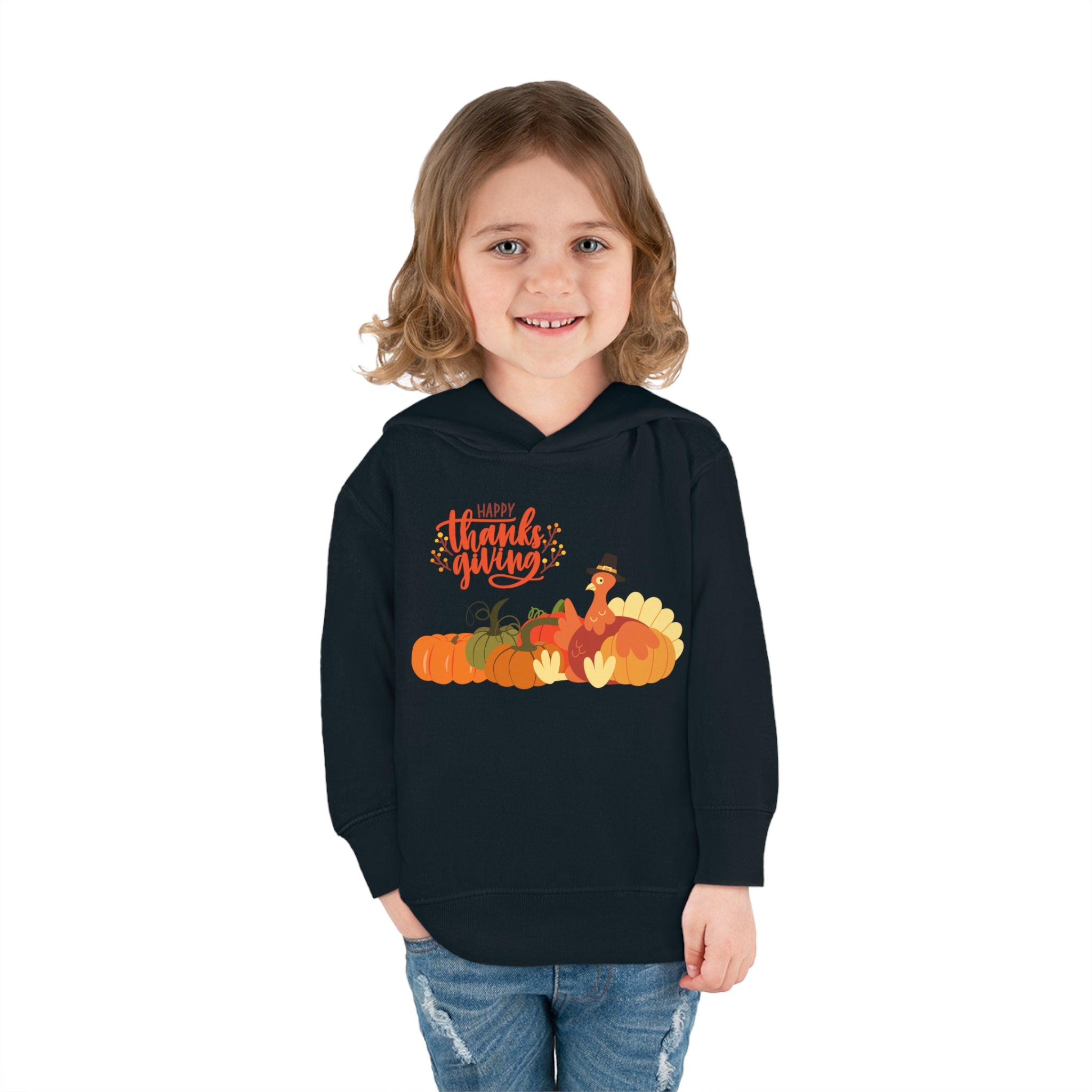 Happy Thanksgiving Turkey Toddler Pullover Fleece Hoodie