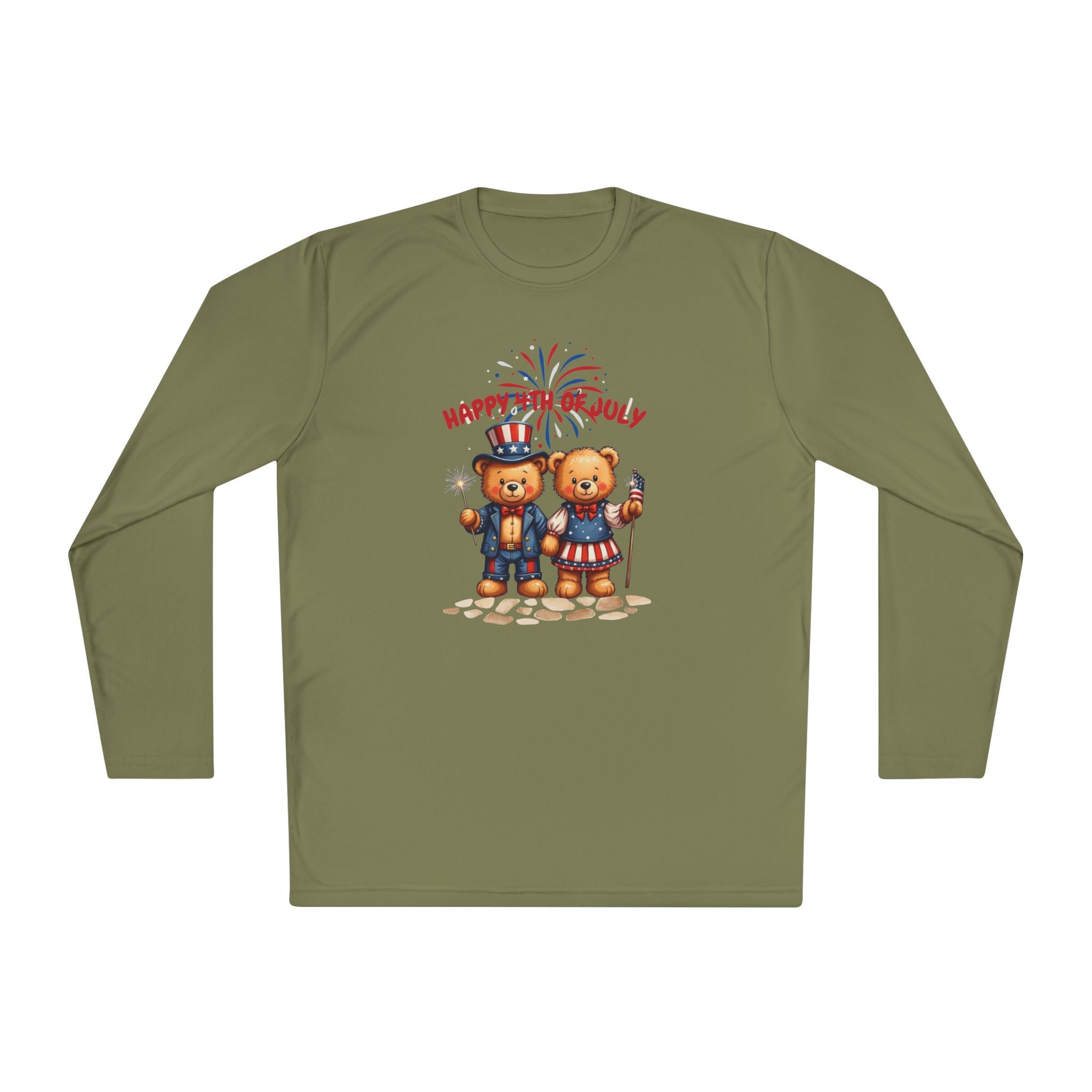 Happy 4th of July Teddy Bear Couple  Unisex Lightweight Long Sleeve Tee