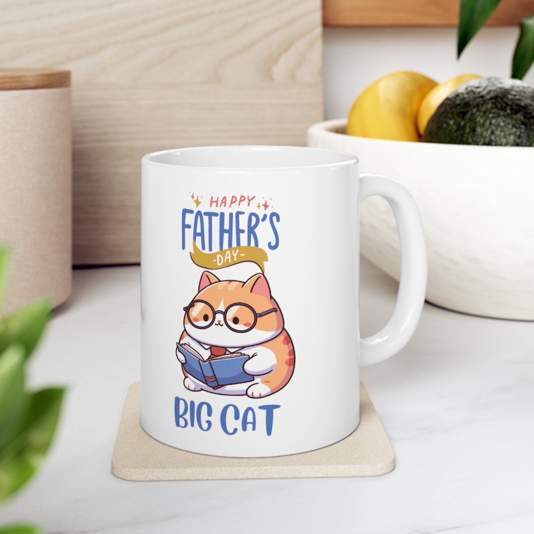 Happy Father's Day Big Cat Ceramic Mug, (11oz, 15oz)