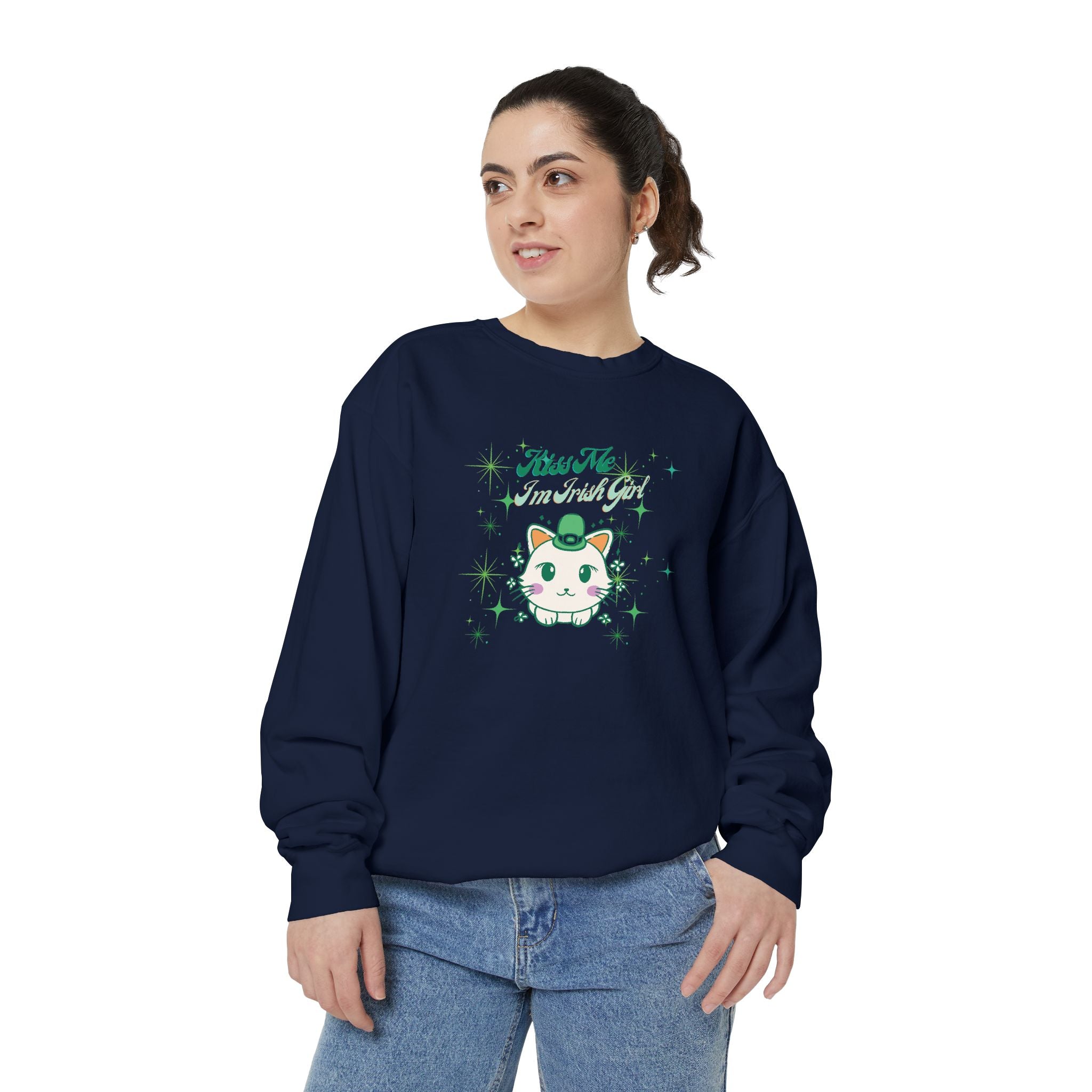 Kiss Me I'm Irish Cat Garment-Dyed Sweatshirt
