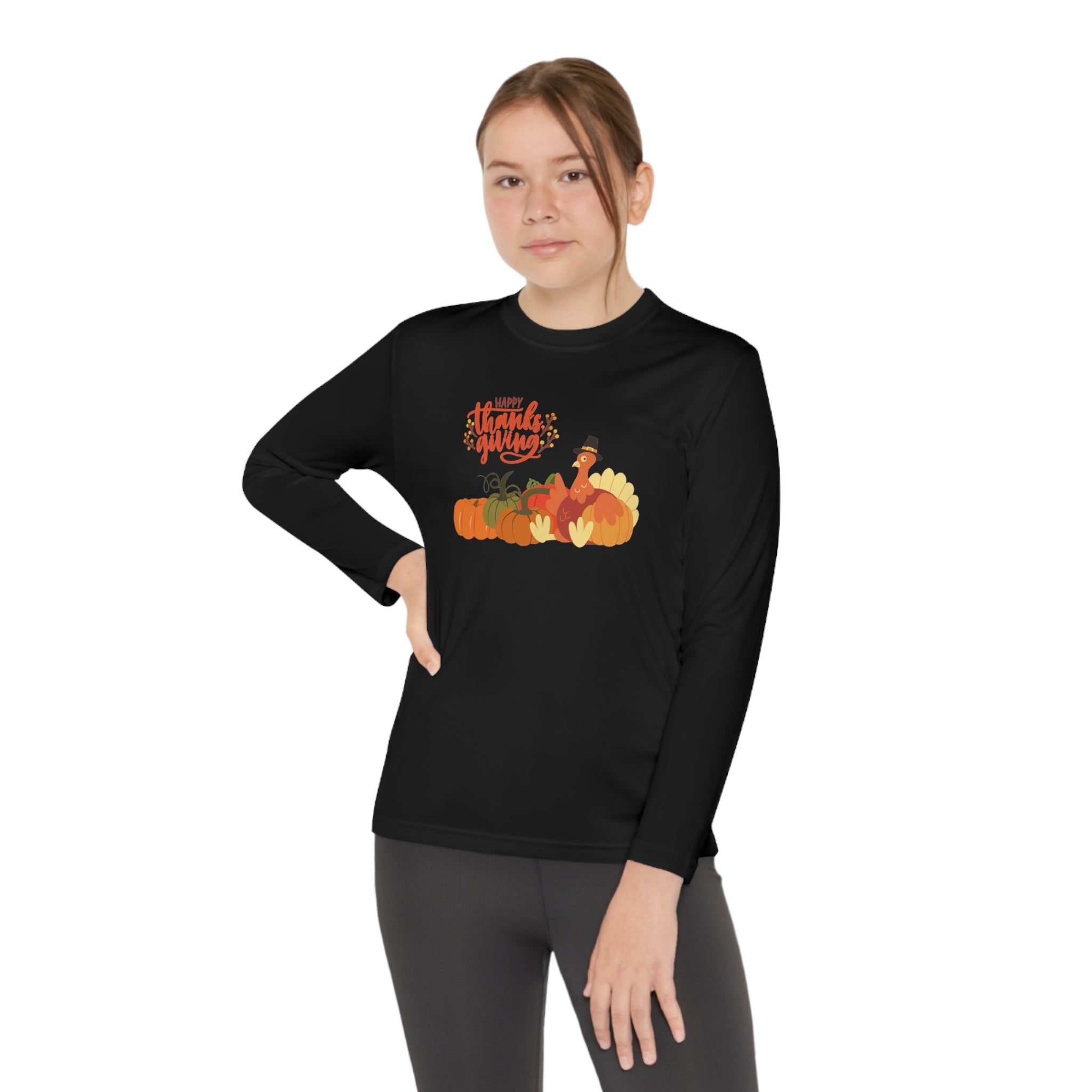 Happy Thanksgiving Turkey Youth Long Sleeve Competitor Tee