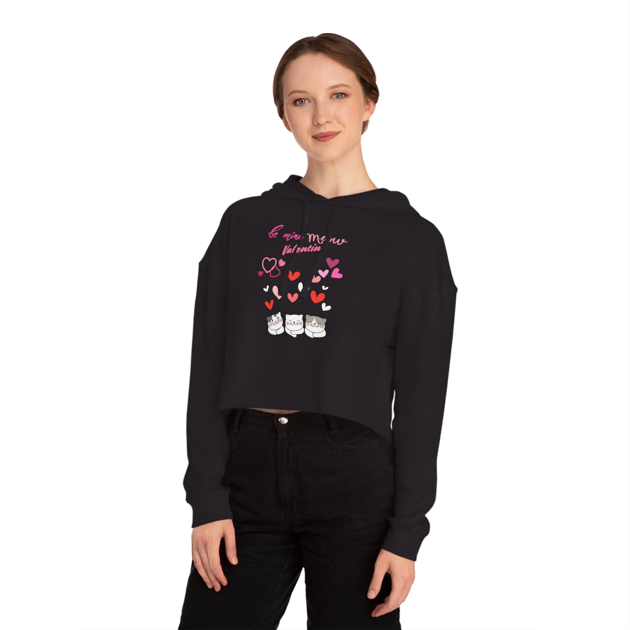 Meow Valentine's Day Women’s Cropped Hooded Sweatshirt