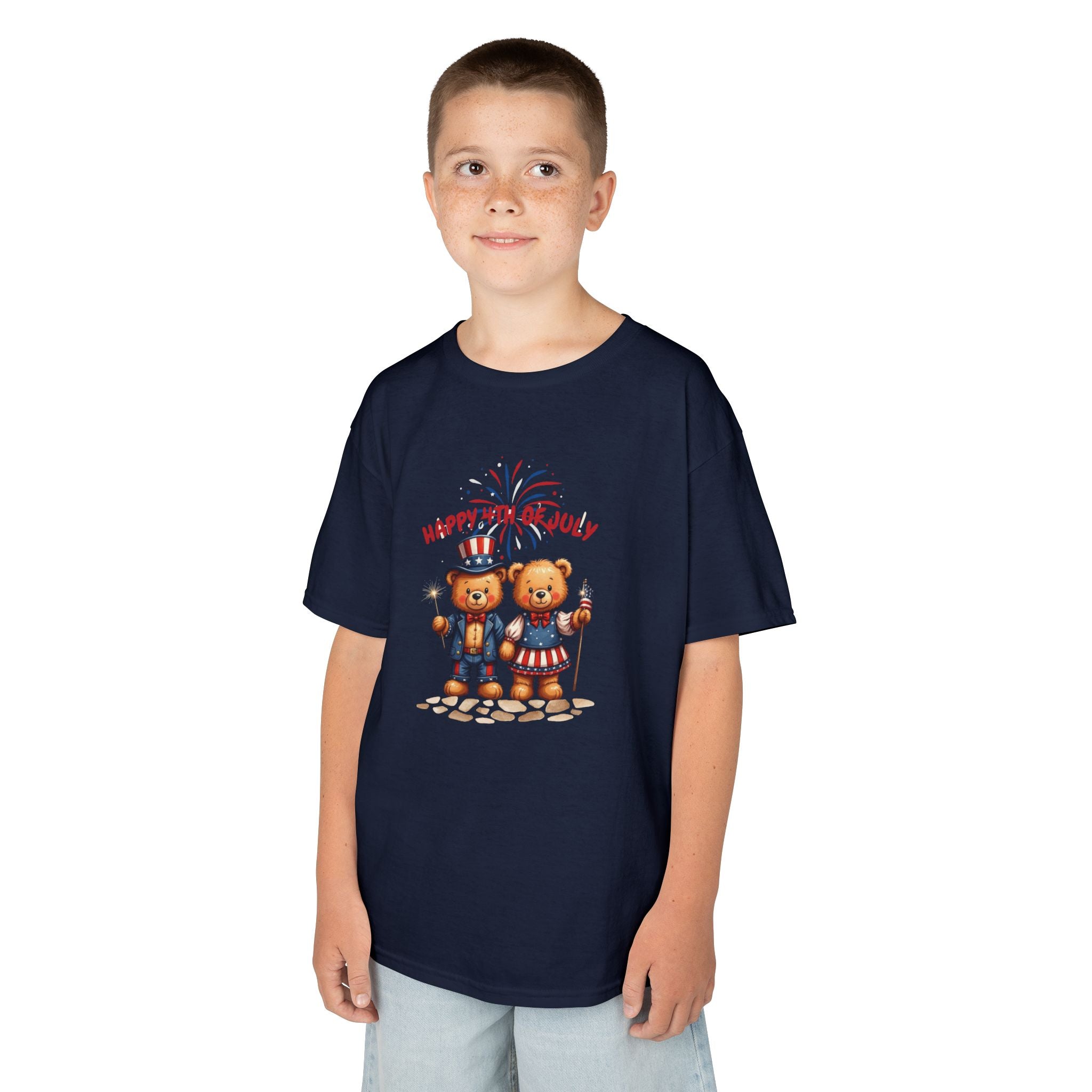 Happy 4th of July Teddy Bear Couple Happy 4th of July Kids Heavy Cotton