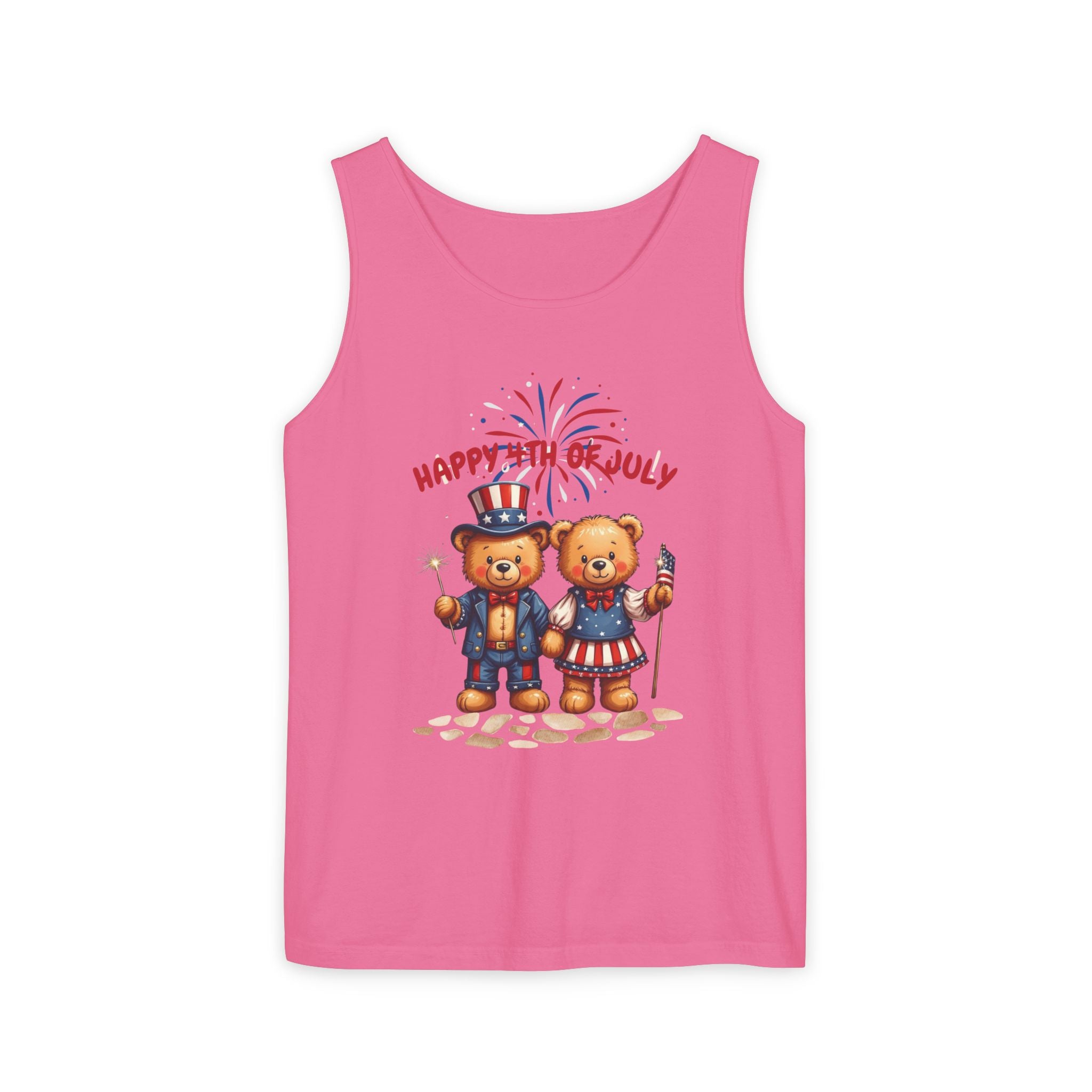 Happy 4th of July Teddy Bear Couple Tank Top