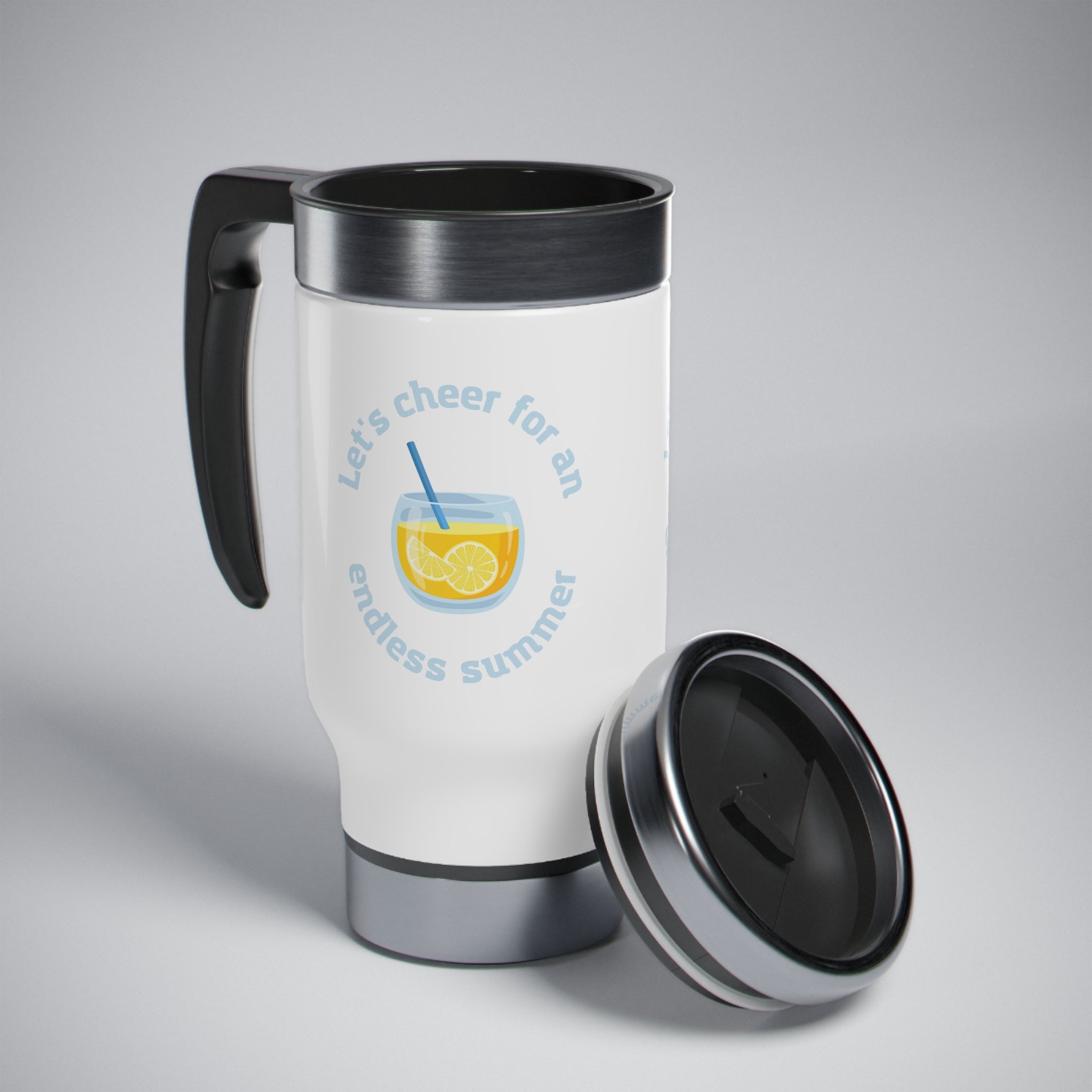 Let's Cheer For An Endless Summer Stainless Steel Travel Mug with Handle, 14oz