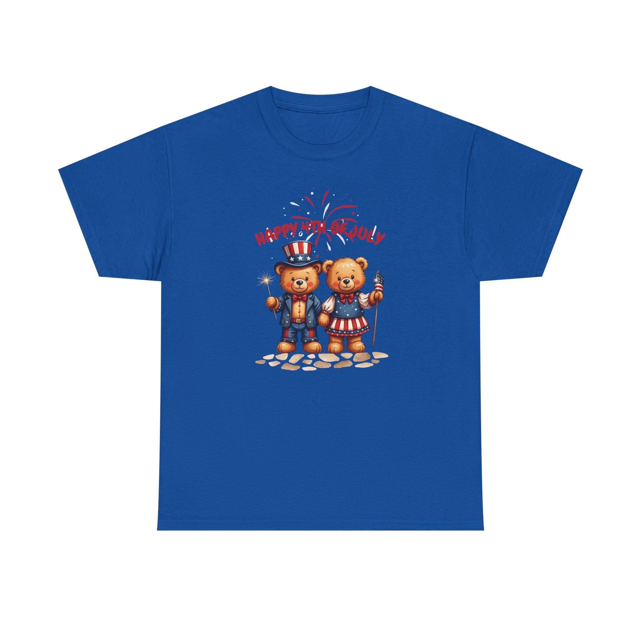 Happy 4th of July Teddy Bear Couple Unisex Heavy Cotton Tee