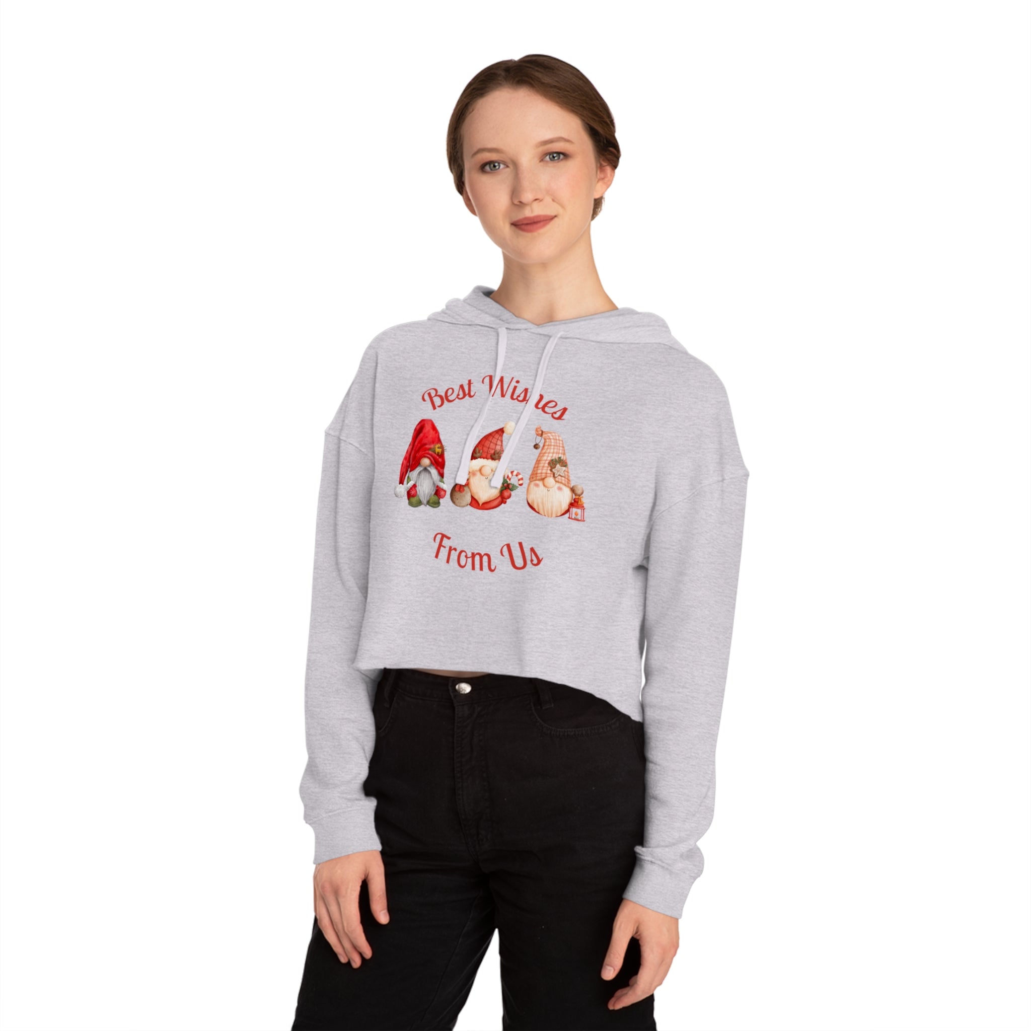 Gnome Best Wishes Women’s Cropped Hooded Sweatshirt