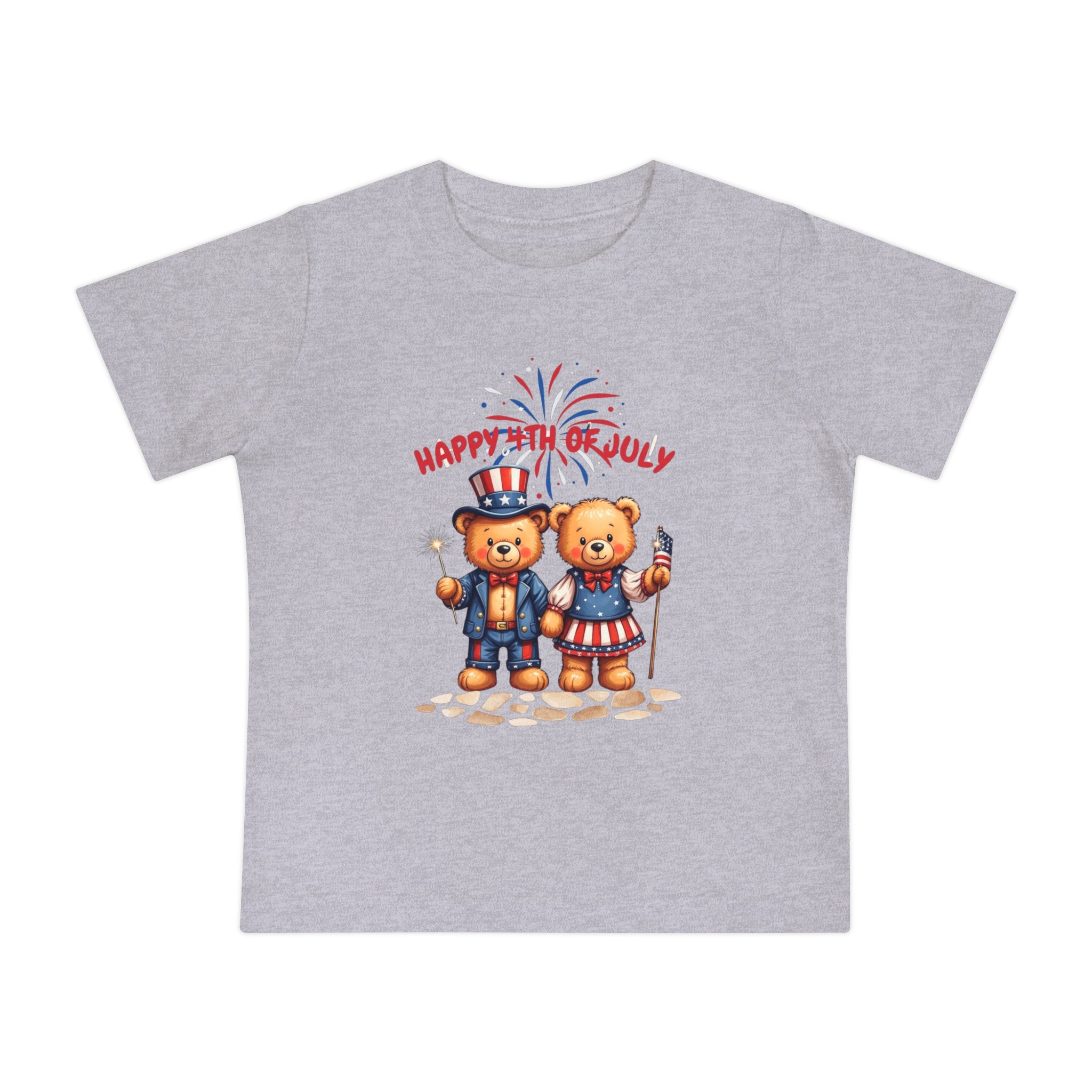 Happy 4th of July Teddy Bear Couple Baby Short T-Shirt