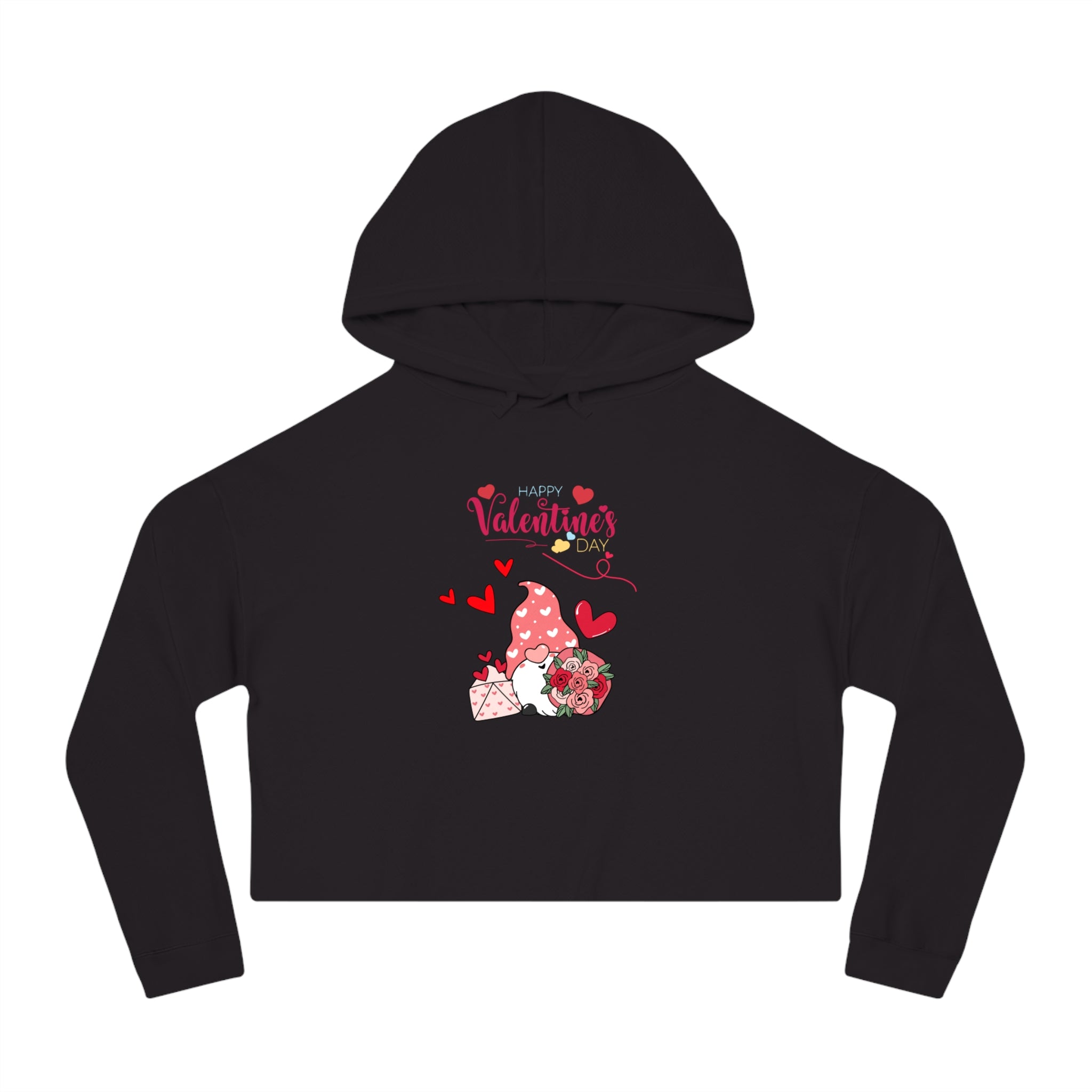 Gnome Valentine's Day Women’s Cropped Hooded Sweatshirt