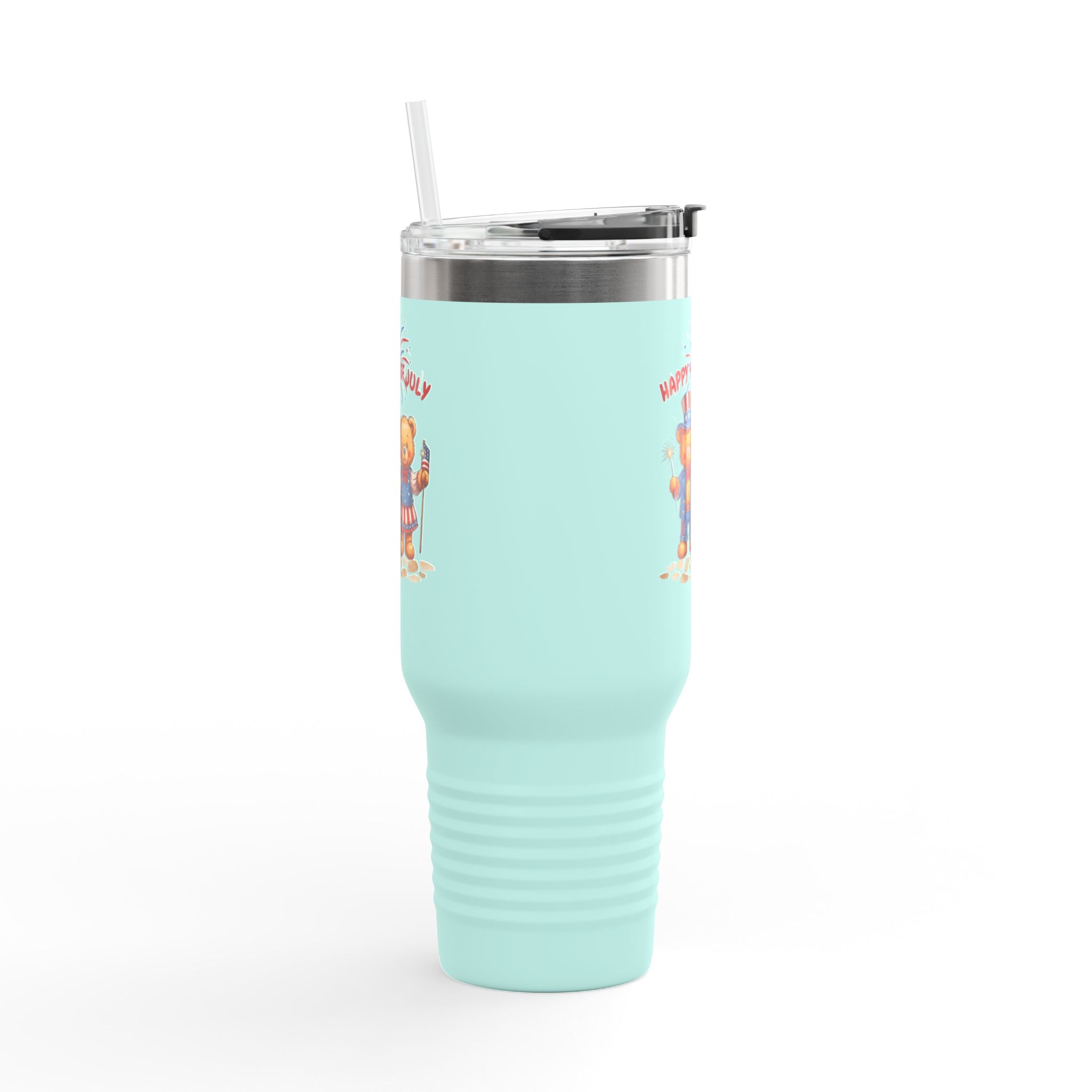 Happy 4th of July Teddy Bear Couple Insulated Travel Mug, 40oz